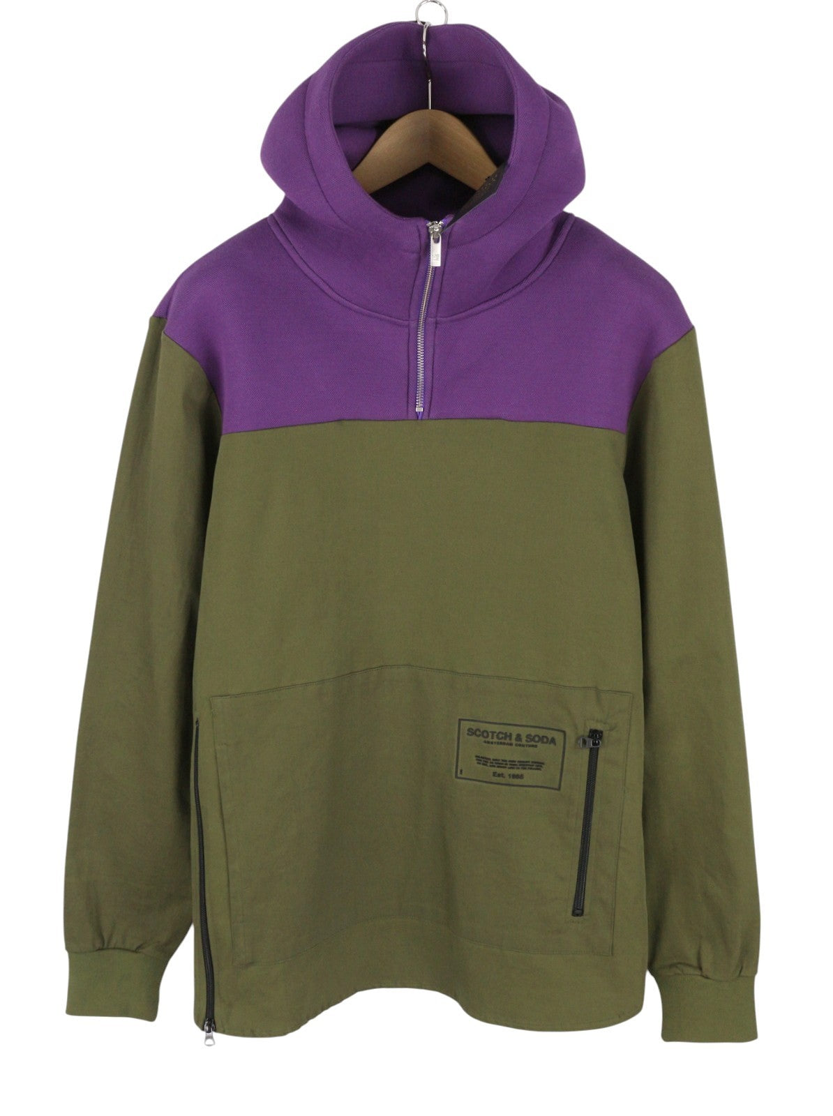SCOTCH & SODA Men Jacket M Khaki Green Half Zip Hooded Lightweight Anorak
