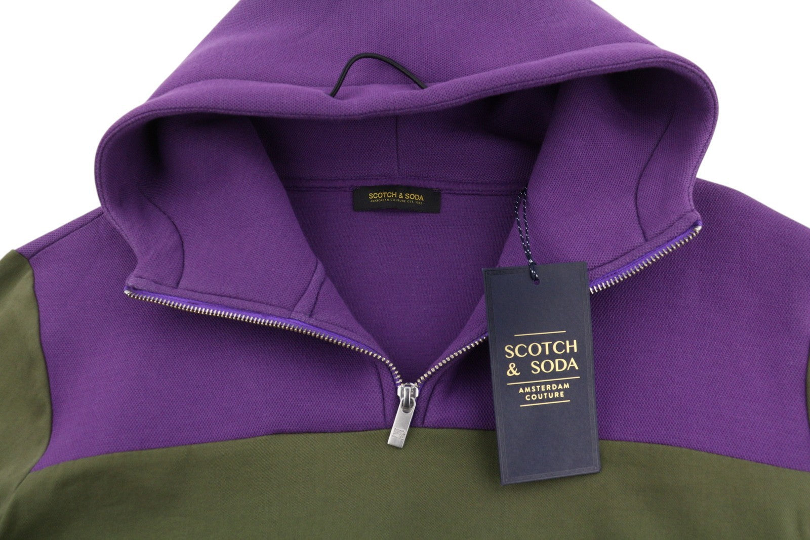 SCOTCH & SODA Men Jacket M Khaki Green Half Zip Hooded Lightweight Anorak