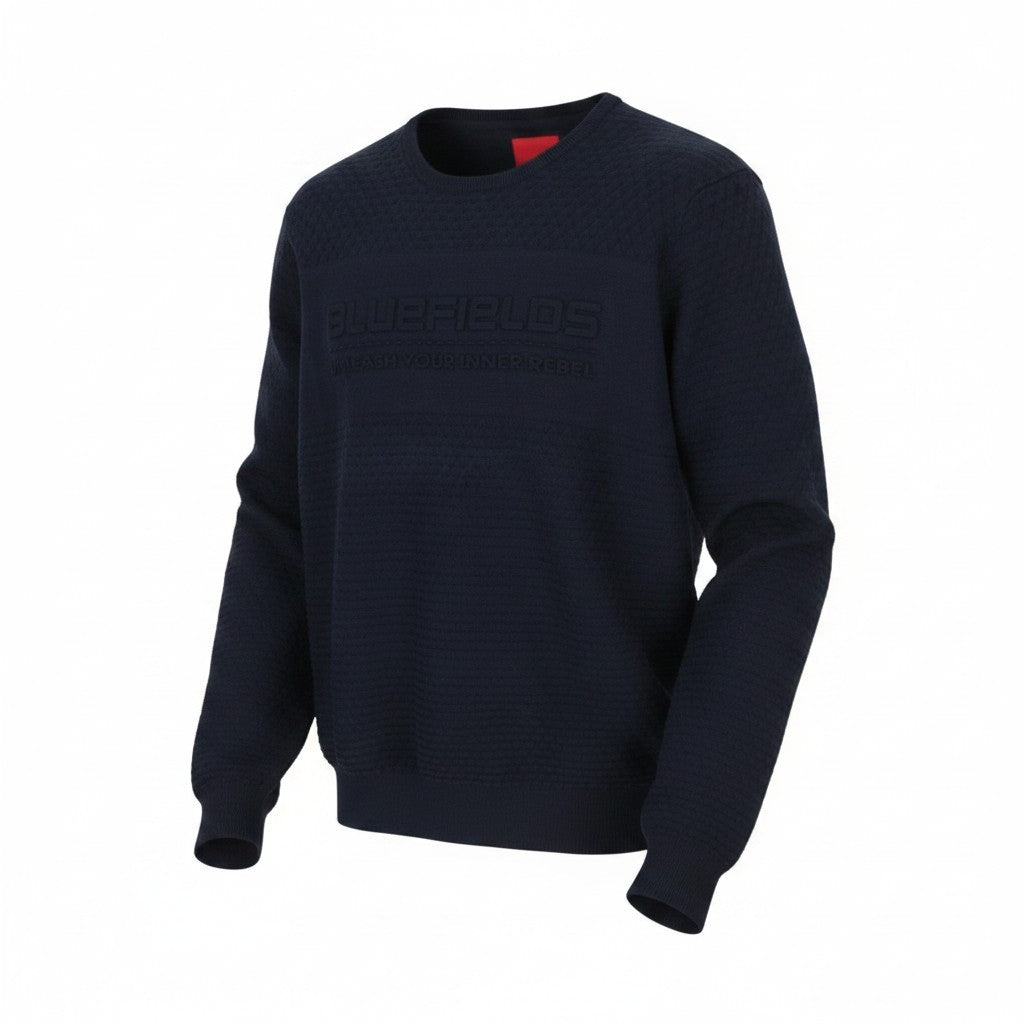 BLUE FIELDS Men Jumper L Dark Blue Crew Neck Tight Knit Pull On