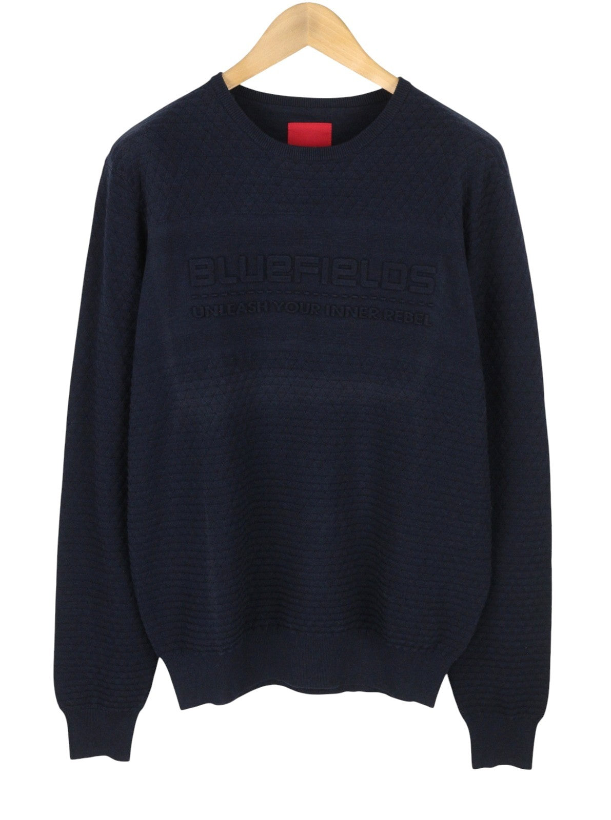 BLUE FIELDS Men Jumper L Dark Blue Crew Neck Tight Knit Pull On