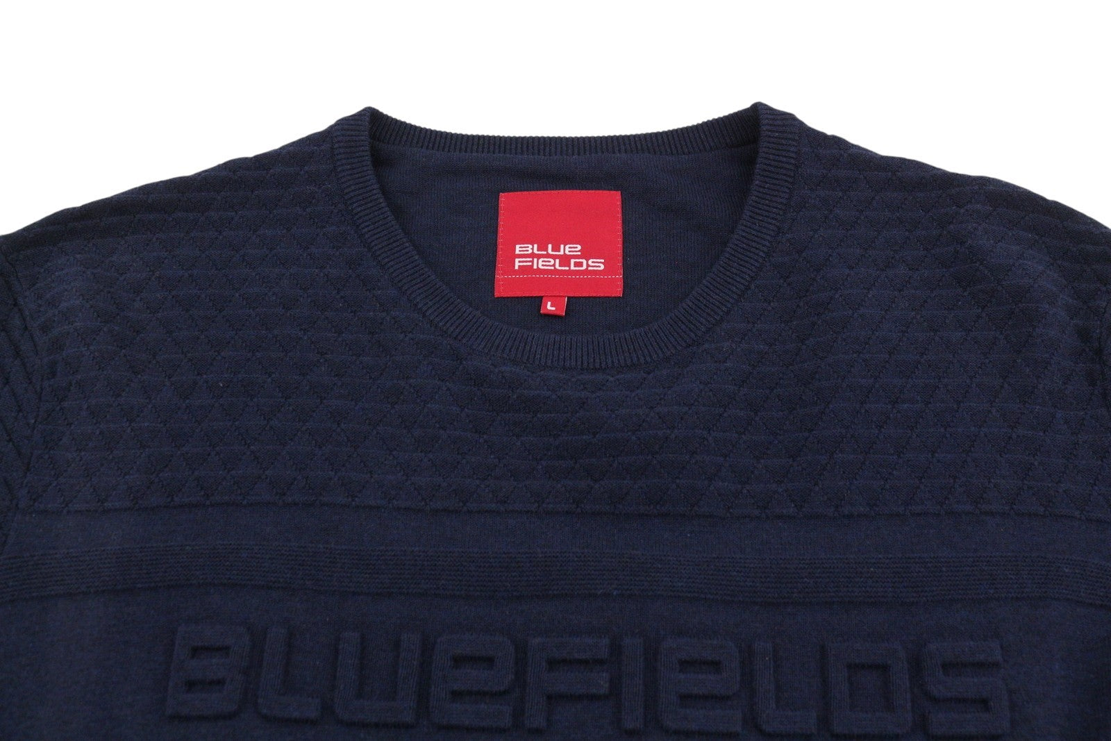 BLUE FIELDS Men Jumper L Dark Blue Crew Neck Tight Knit Pull On