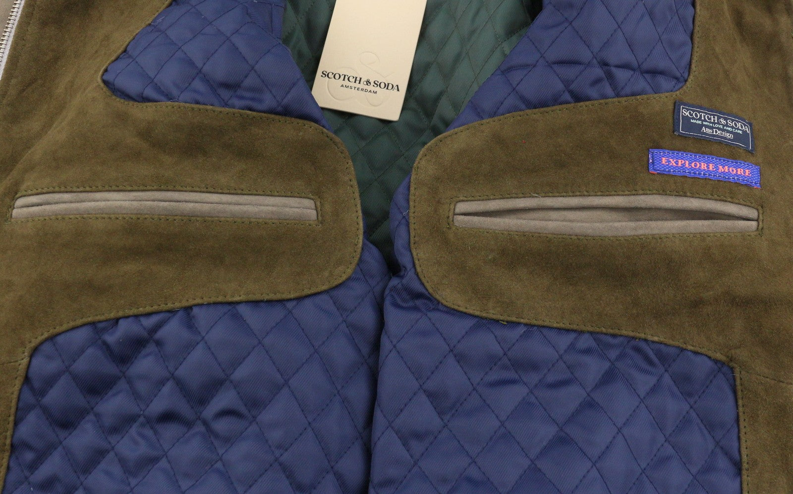 SCOTCH & SODA Men Jacket M Goat Suede Leather Herringbone Padded Bomber