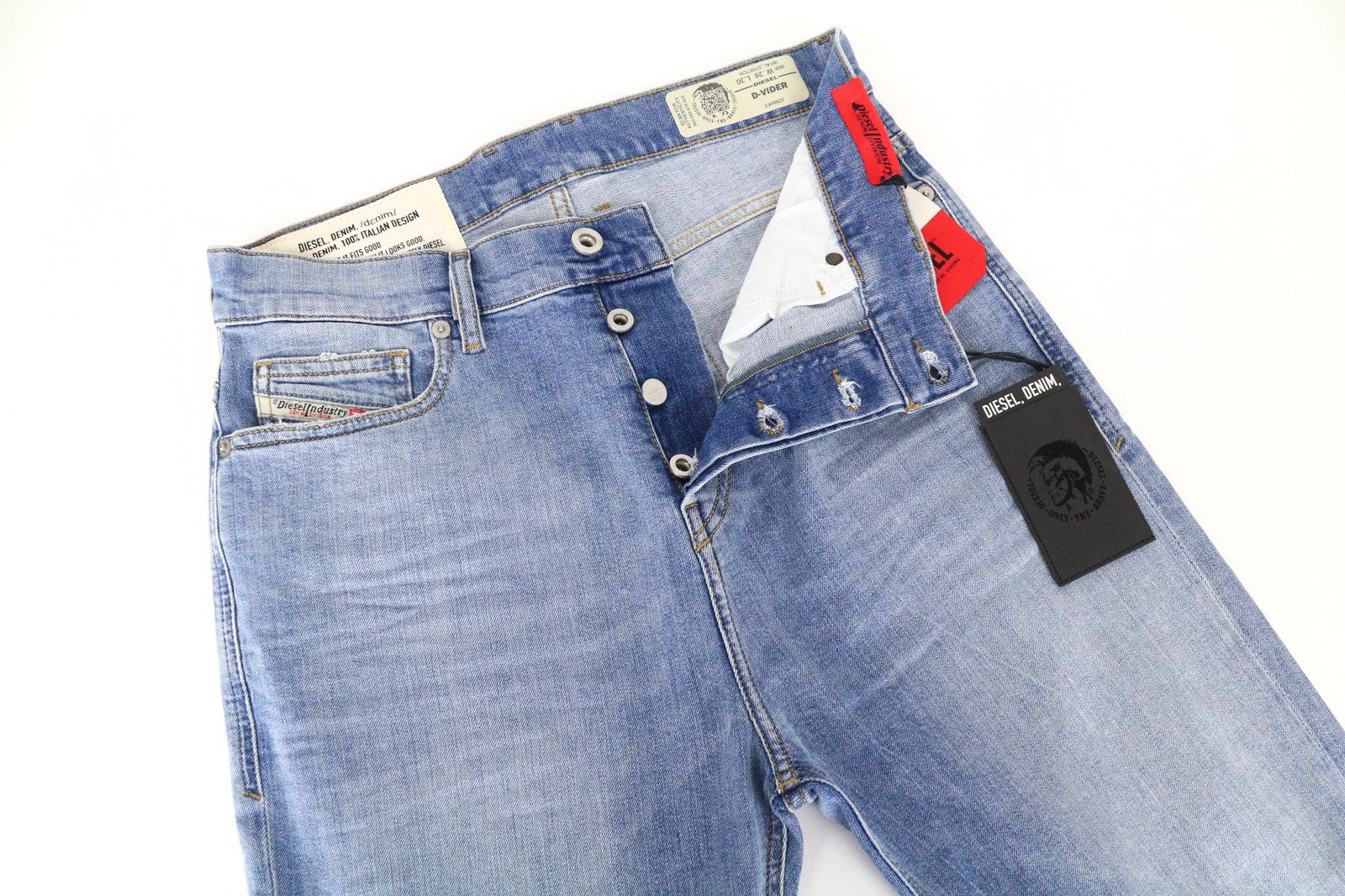 DIESEL D-Vider 081AL Men Jeans W28/L30 Carrot Fit Washed Cotton Stretch Blue