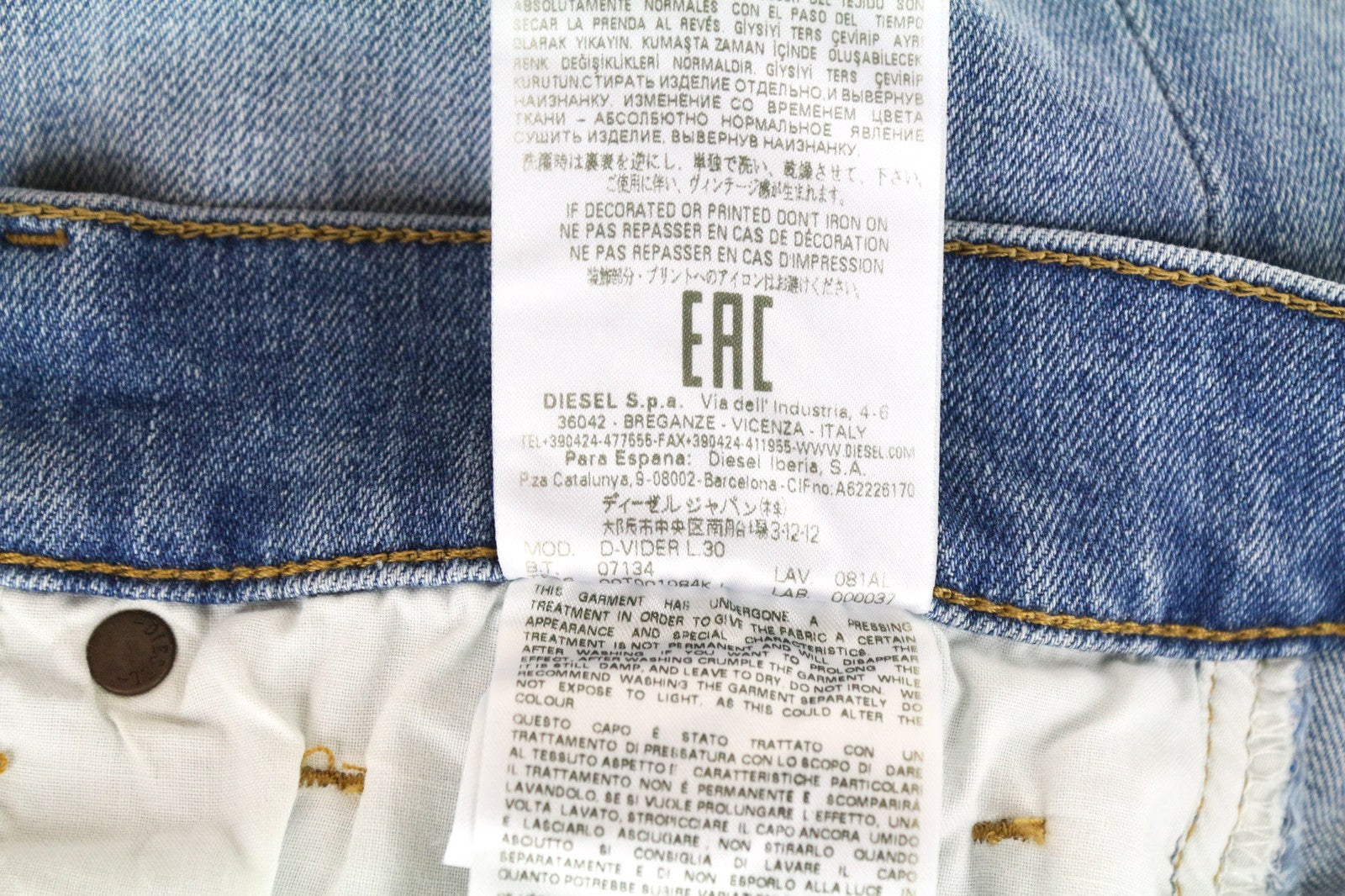 DIESEL D-Vider 081AL Men Jeans W28/L30 Carrot Fit Washed Cotton Stretch Blue
