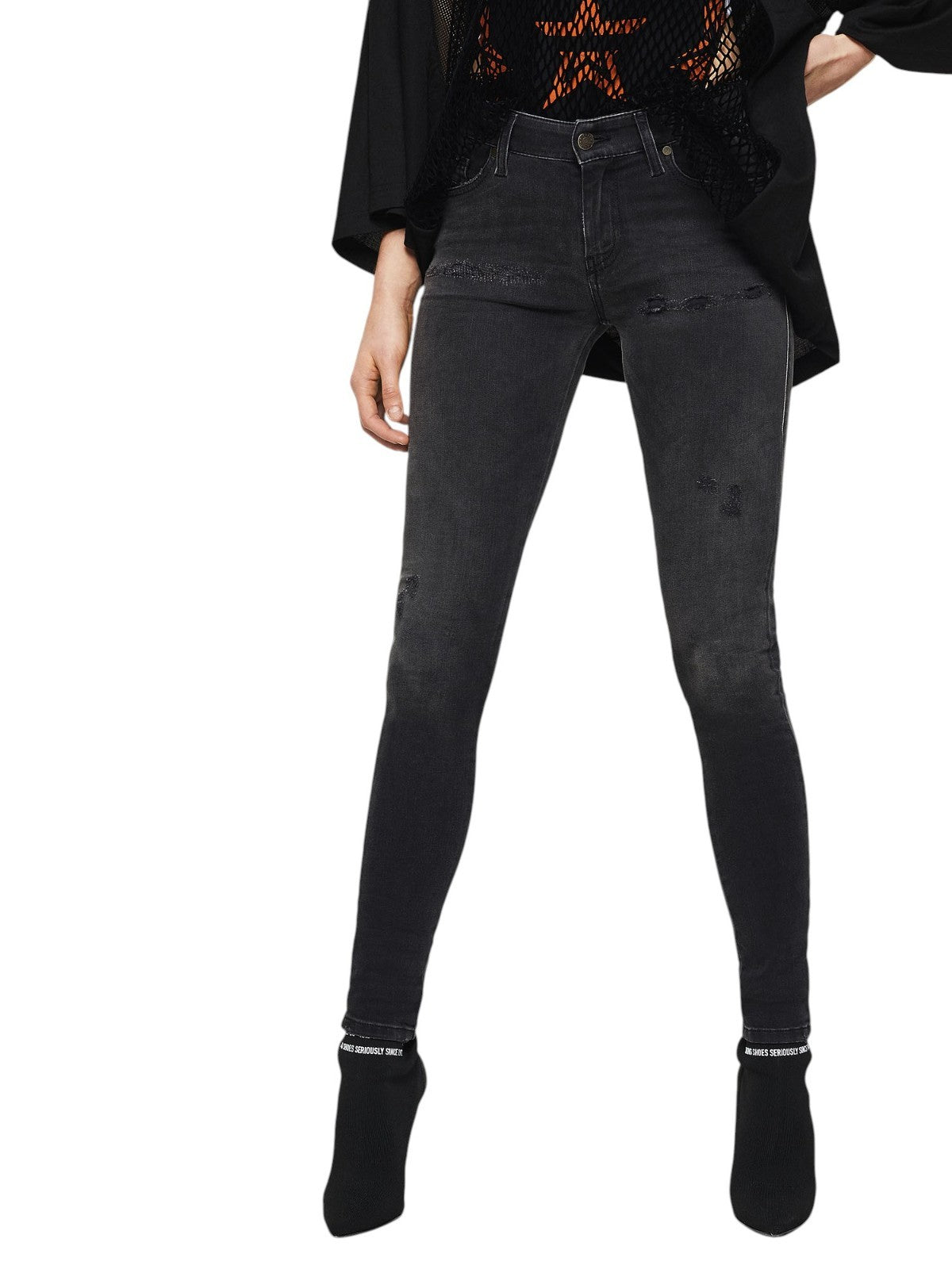 DIESEL Slandy 069GI Women Jeans W24/L32 Girls Super Slim Skinny Stretch Black