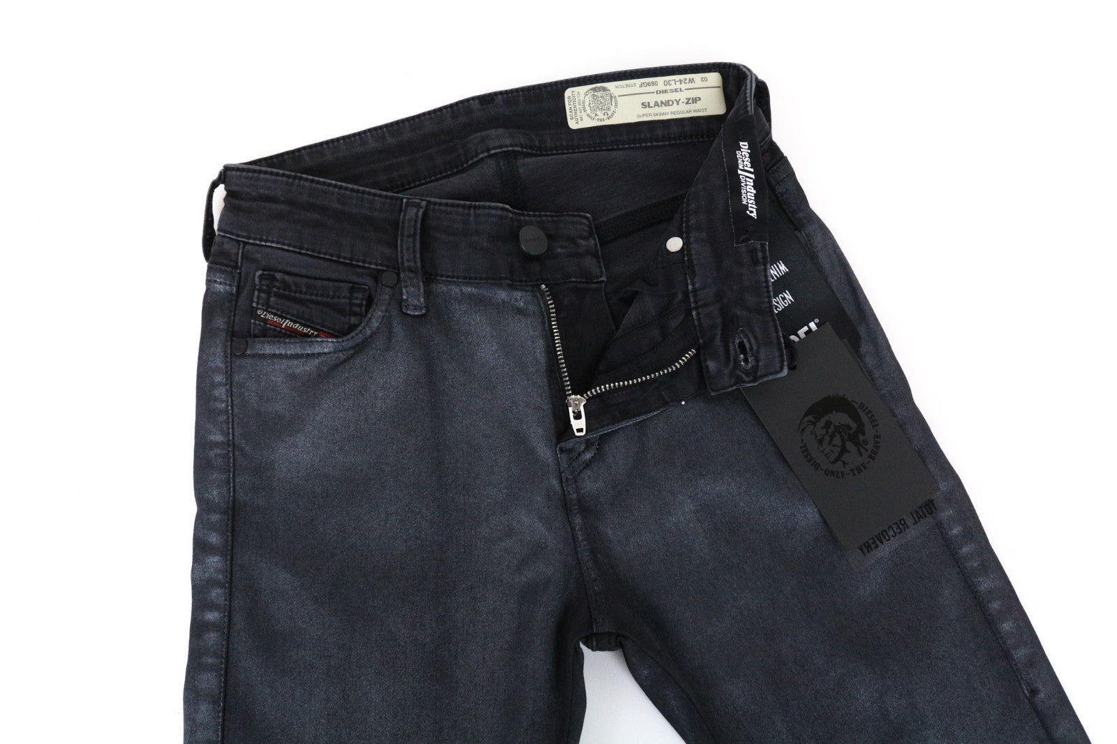 DIESEL Slandy-Zip 069GF Women Jeans W24/L30 Girls Super Skinny Coated Grey