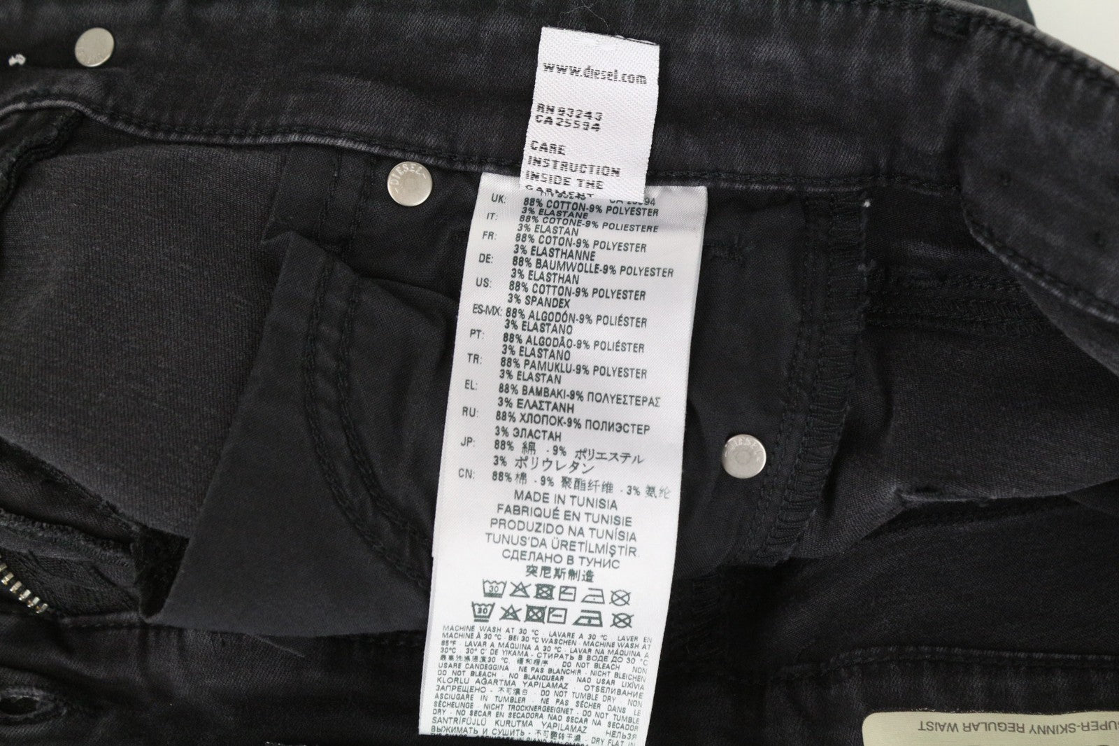 DIESEL Slandy-Zip 069GF Women Jeans W24/L30 Girls Super Skinny Coated Grey