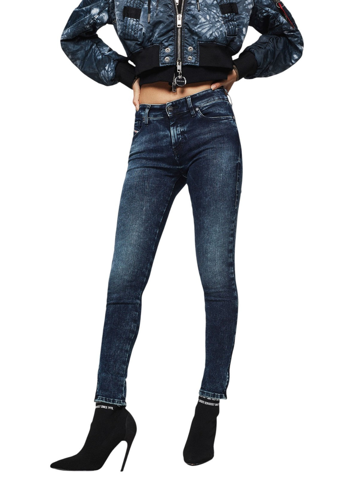 DIESEL Slandy-Zip 069GW Women Jeans W25/L34 Super Skinny Fit Blue Stretch Blue