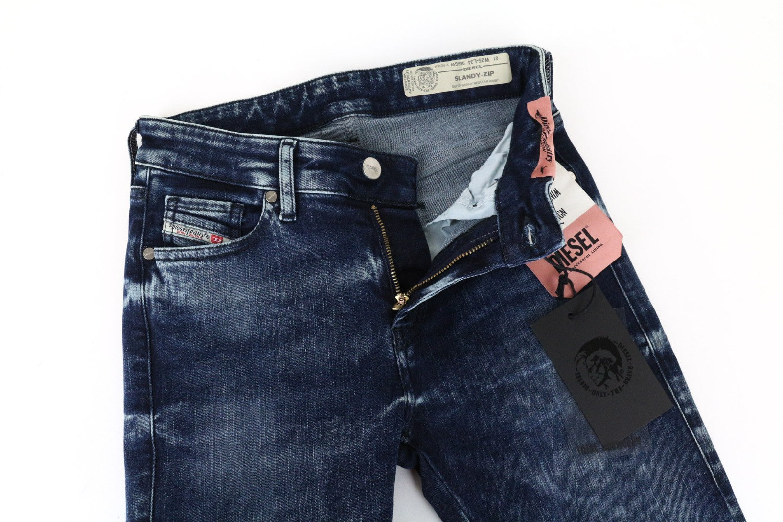 DIESEL Slandy-Zip 069GW Women Jeans W25/L34 Super Skinny Fit Blue Stretch Blue