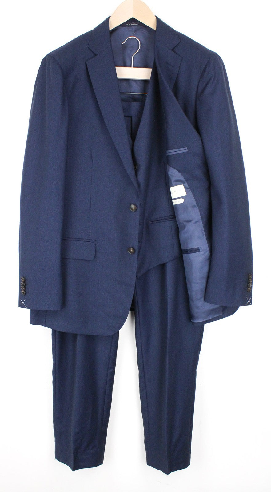 SUITSUPPLY Sienna Men Suit UK46R Lined Formal Blue Wool Super 130's 3 Piece