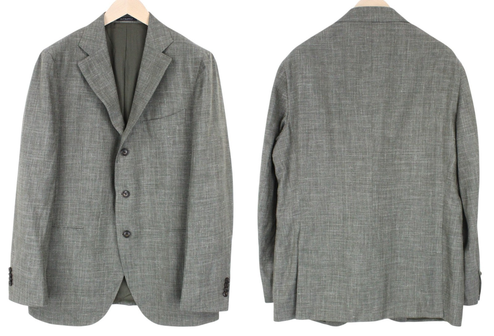 SUITSUPPLY La Spalla Men Suit UK46R Single-Breasted Green Wool Silk Linen 3PC