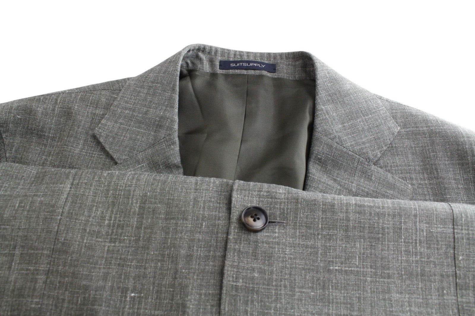 SUITSUPPLY La Spalla Men Suit UK46R Single-Breasted Green Wool Silk Linen 3PC