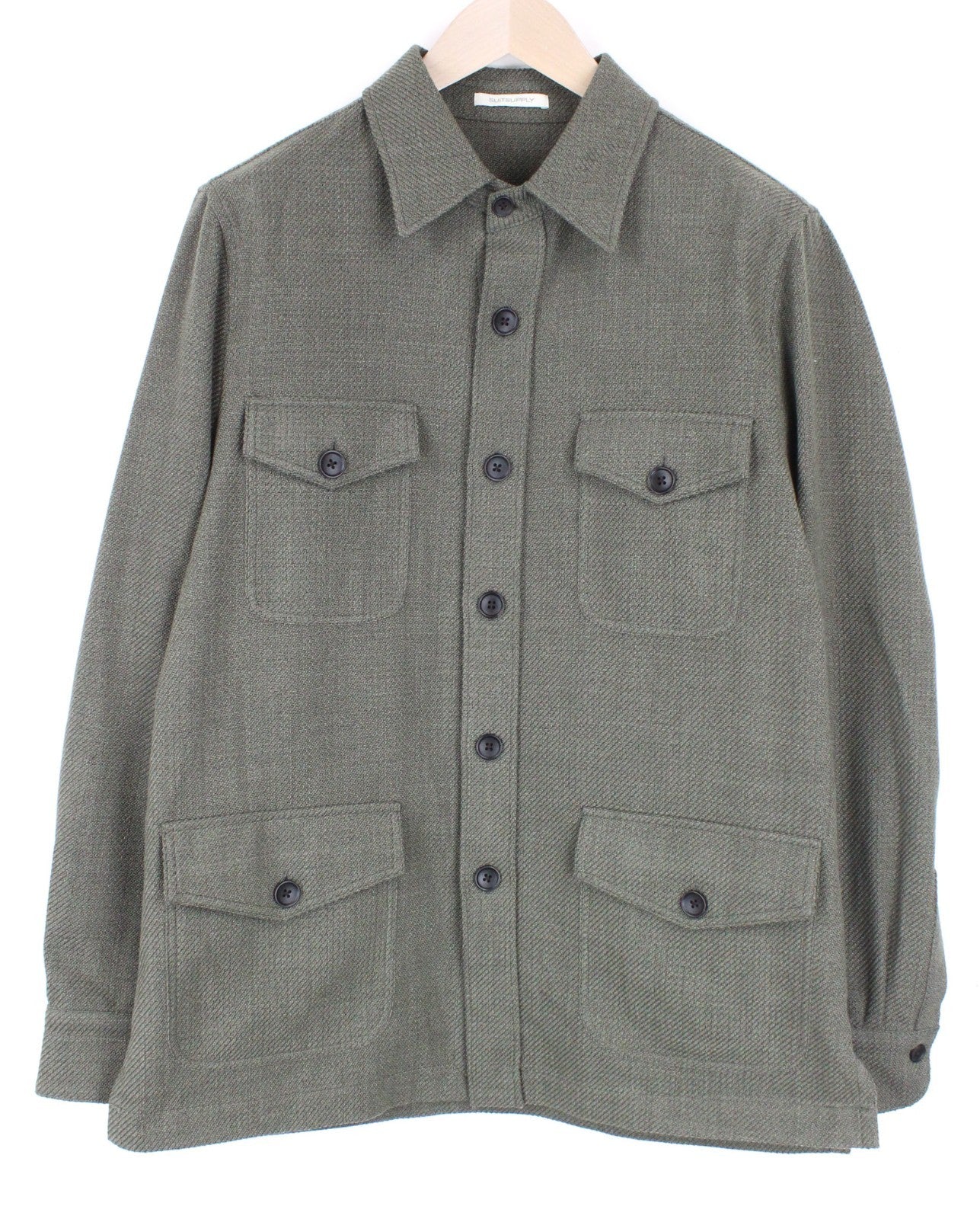 SUITSUPPLY William Men Jacket UK44R Green Wool Cotton Mix Lightweight Shacket