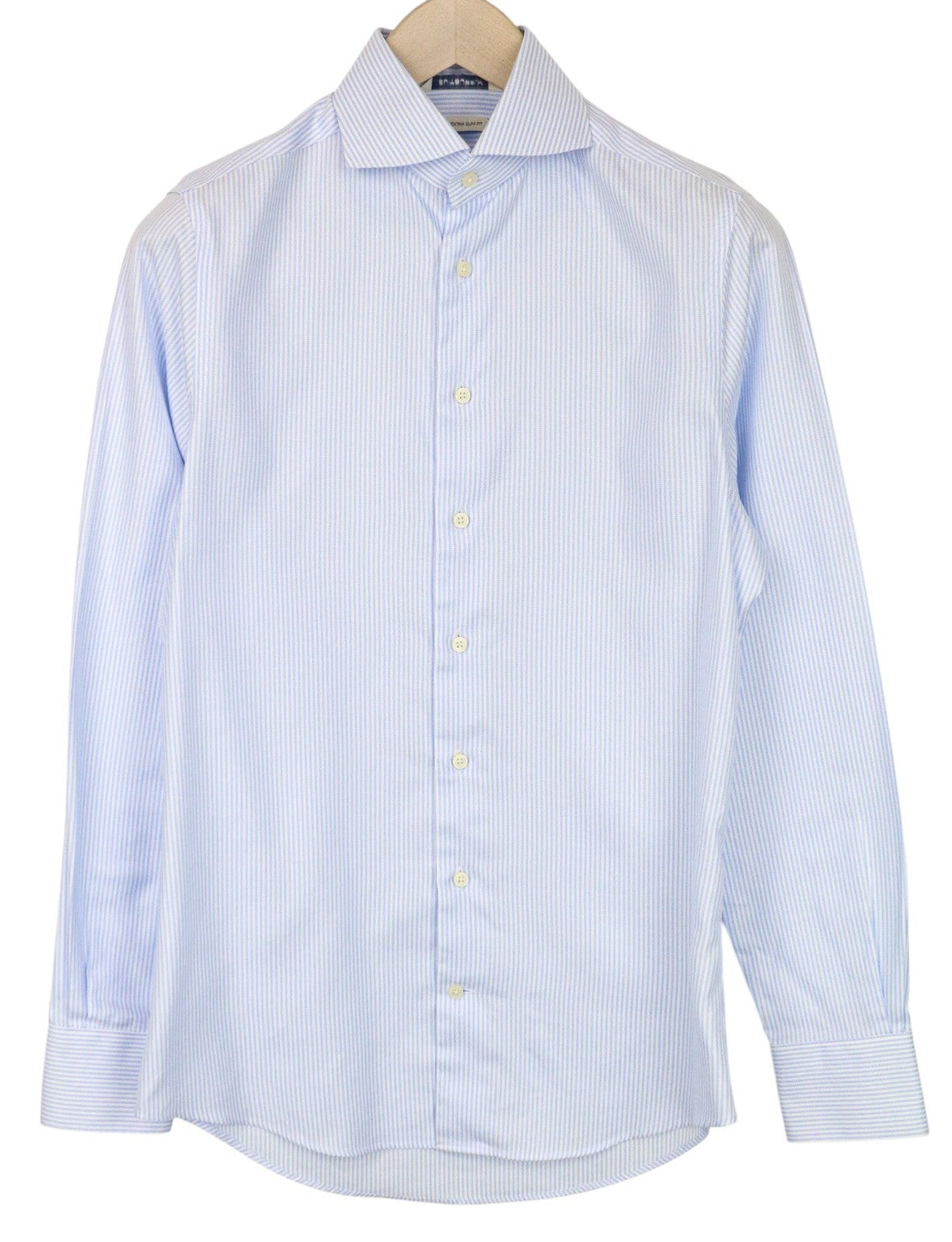 SUITSUPPLY Men Shirt 37/14 1/2 Extra Slim Blue Pure Cotton Striped Button-Up