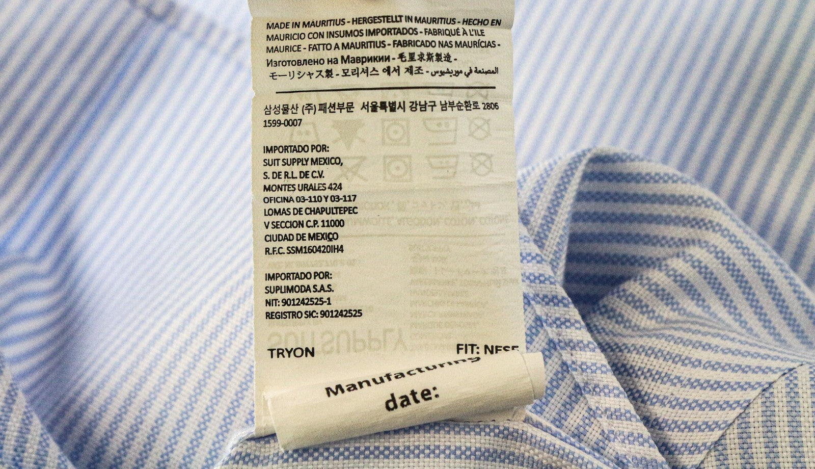 SUITSUPPLY Men Shirt 37/14 1/2 Extra Slim Blue Pure Cotton Striped Button-Up
