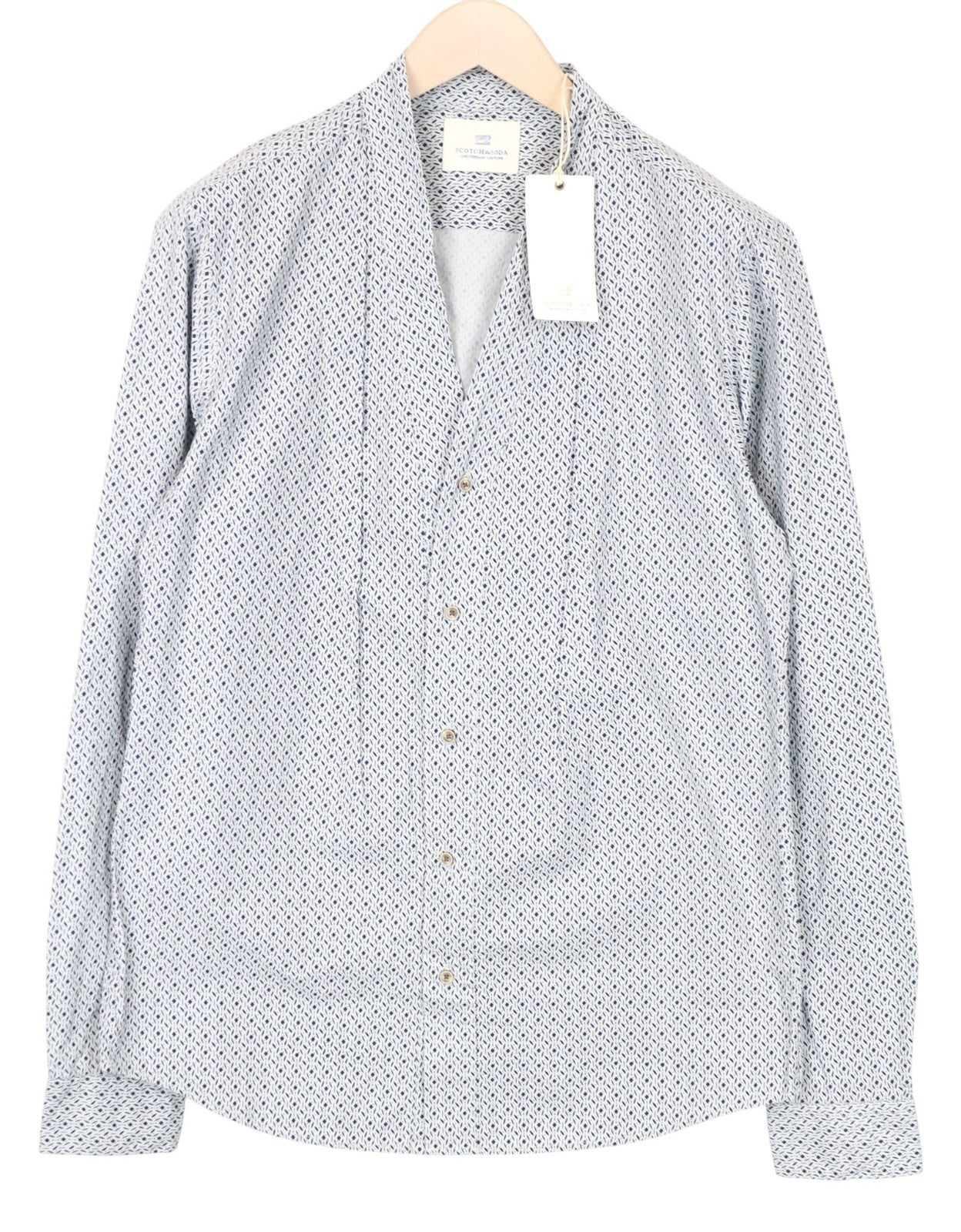 SCOTCH & SODA Ams Couture Men Shirt XL Long Sleeved Cotton White Blue V-Neck