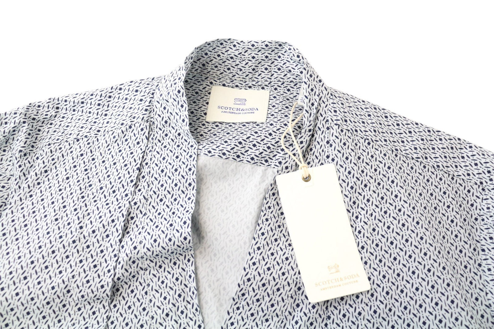 SCOTCH & SODA Ams Couture Men Shirt XL Long Sleeved Cotton White Blue V-Neck