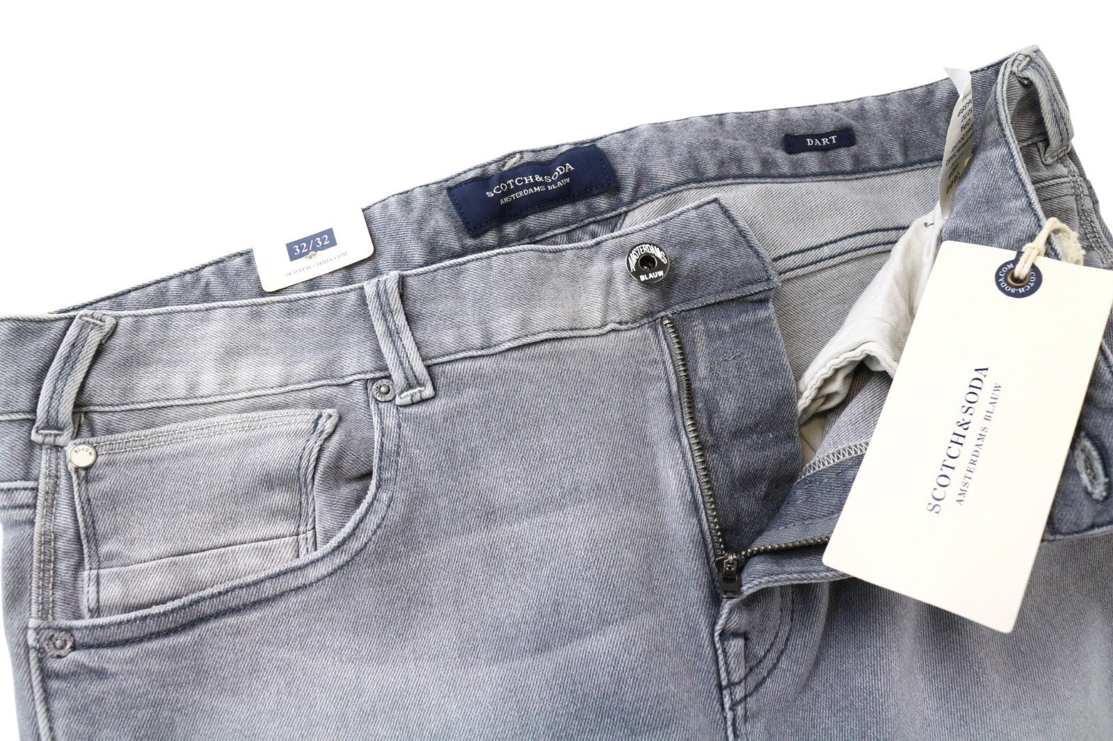 SCOTCH & SODA Dart Men Jeans W32/L32 Super Skinny Fit Distressed Faded Grey