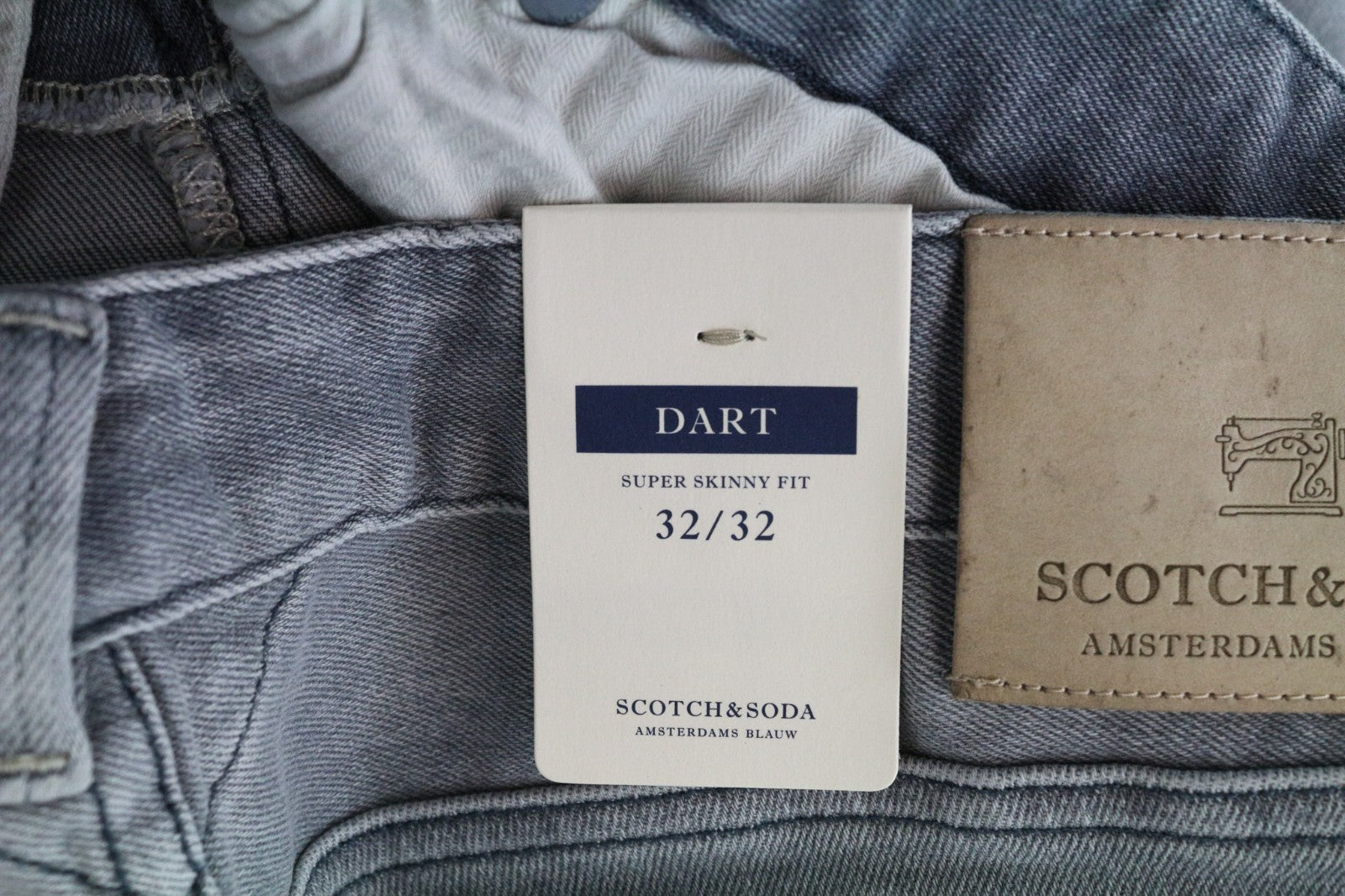 SCOTCH & SODA Dart Men Jeans W32/L32 Super Skinny Fit Distressed Wash Grey