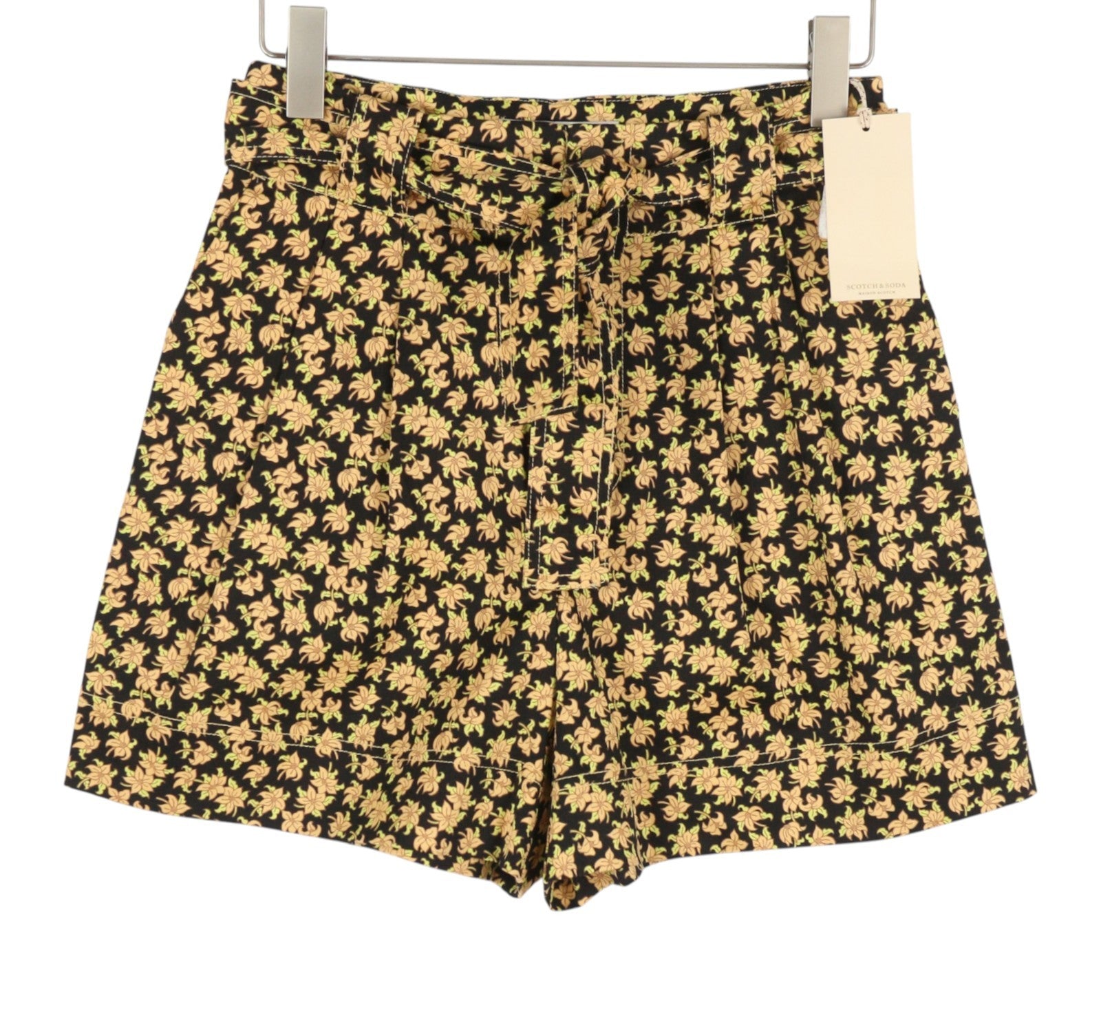 MAISON SCOTCH Women Shorts S W29 Black Floral All Over Print Pleated High Waist
