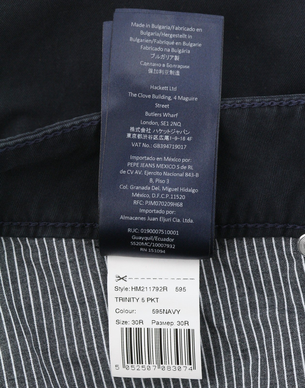 HACKETT Trinity 5 PKT Men Trousers W30 Dark Blue Bespoke Zipper Slim Fit