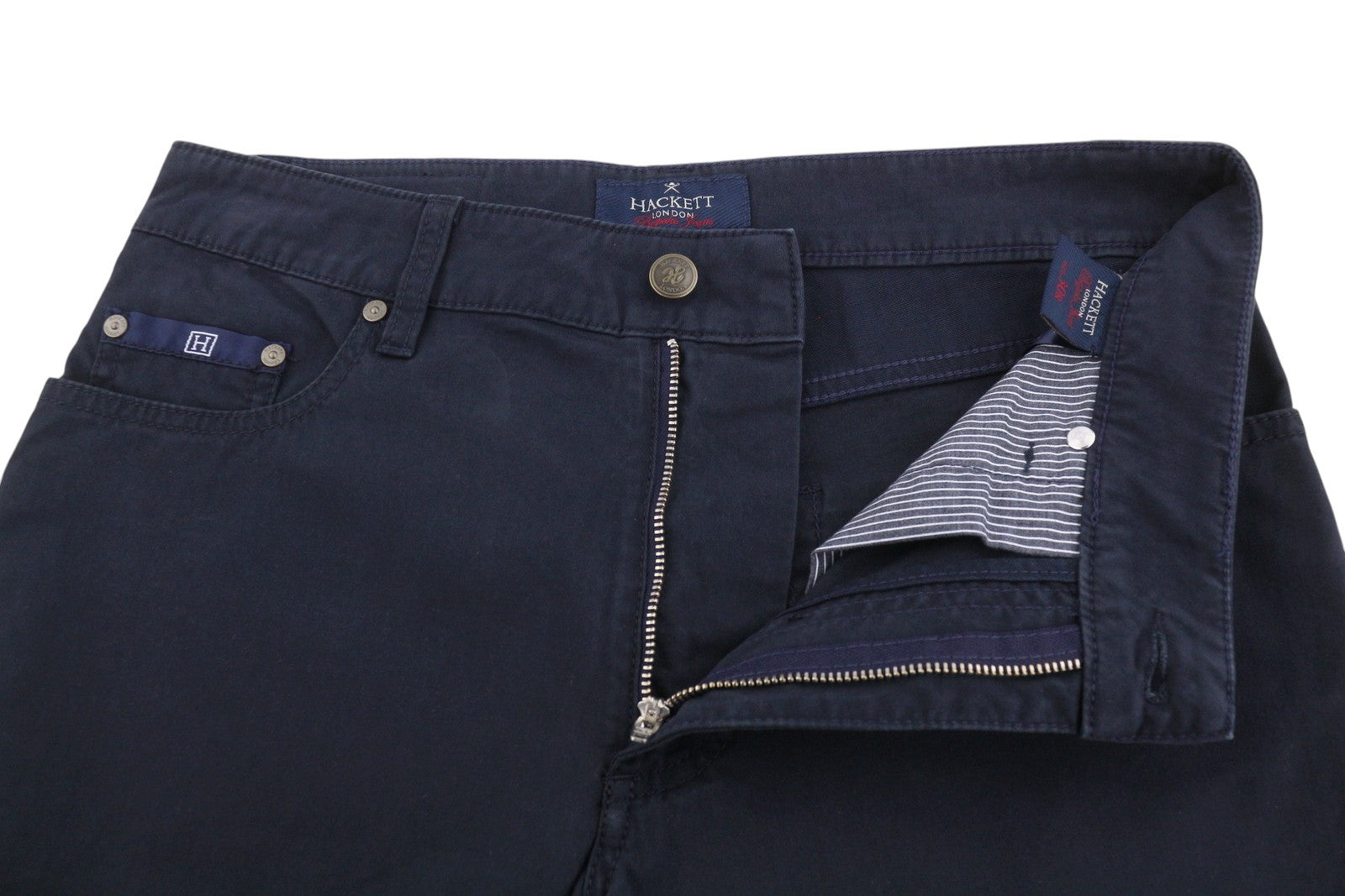 HACKETT Trinity 5 PKT Men Trousers W30 Dark Blue Bespoke Zipper Slim Fit