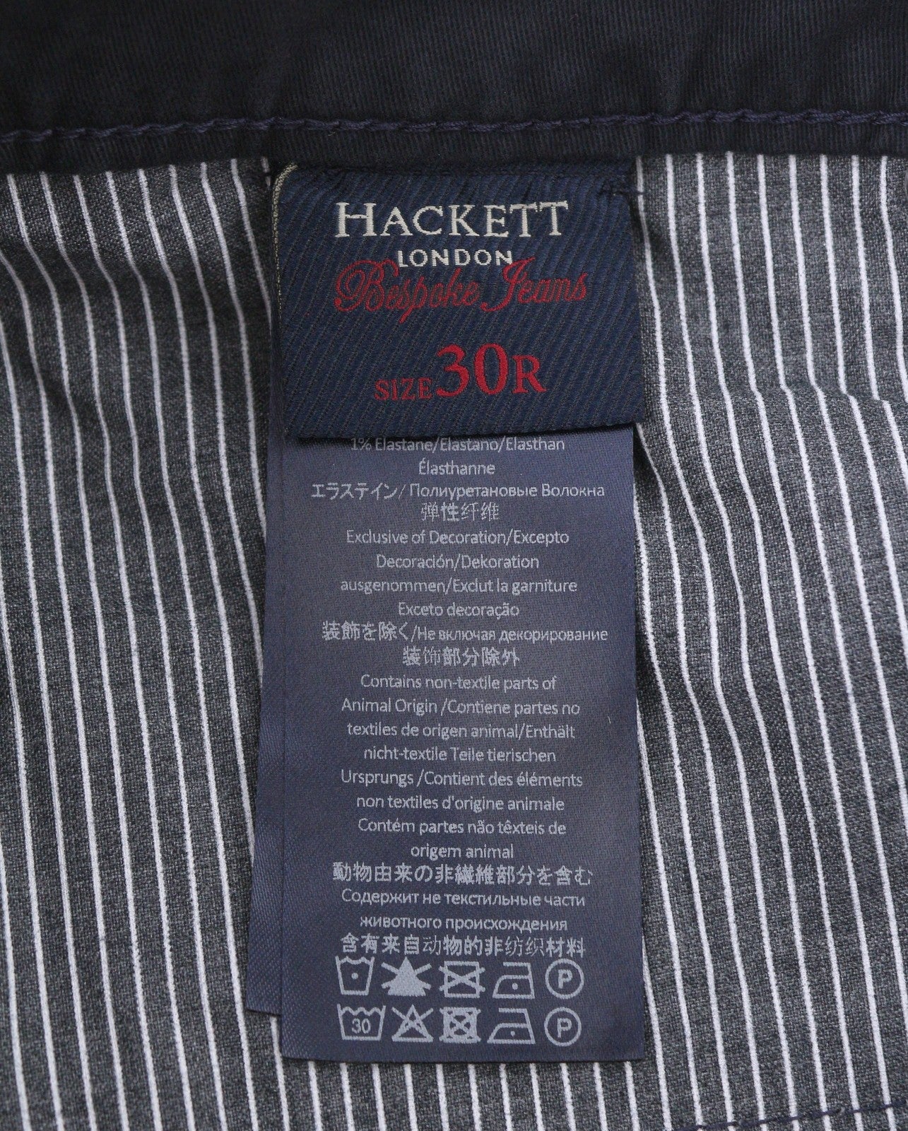 HACKETT Trinity 5 PKT Men Trousers W30 Dark Blue Bespoke Zipper Slim Fit
