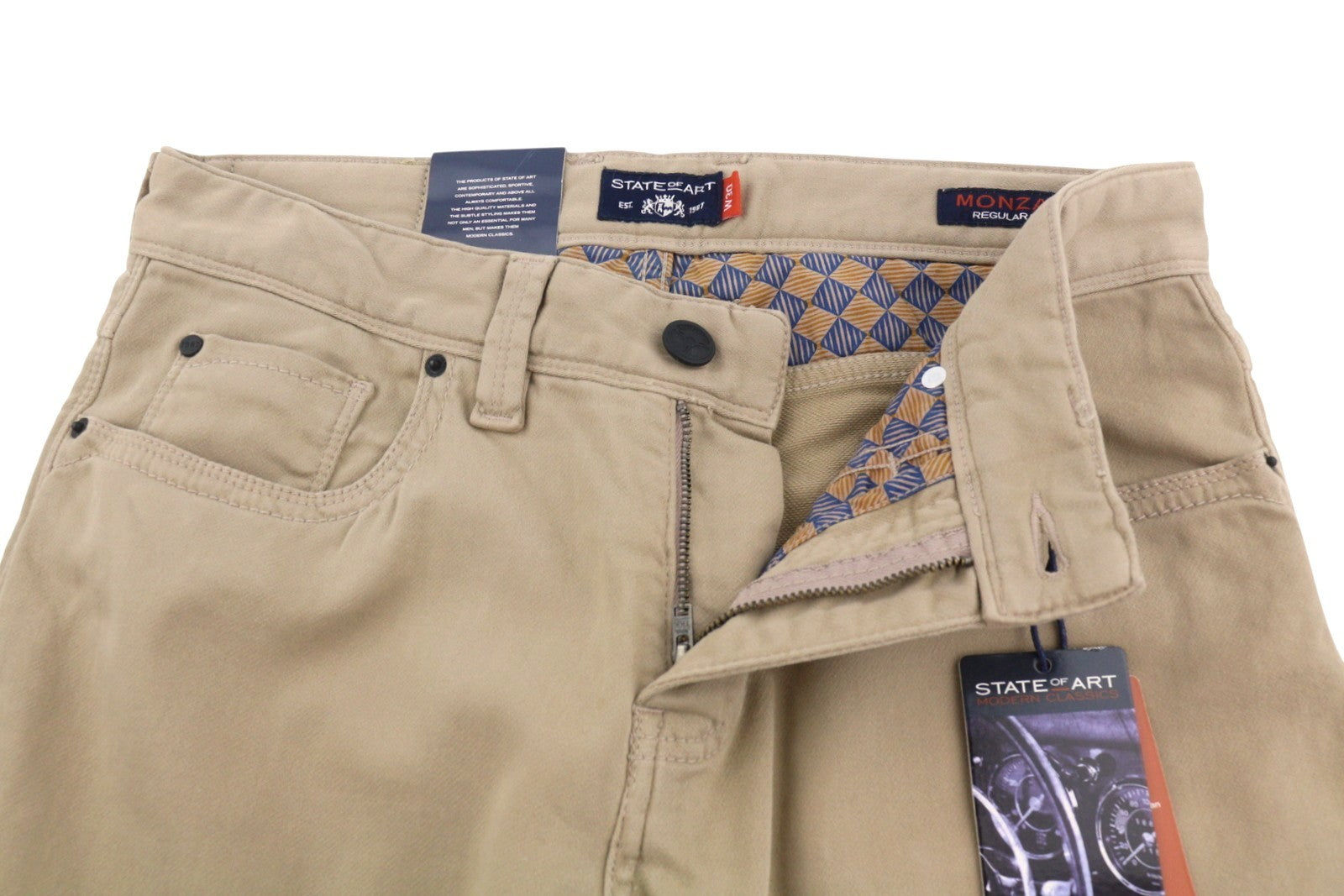 STATE OF ART Monza Men Trousers W30/L34 Beige Regular Fit Zip Fly Casual