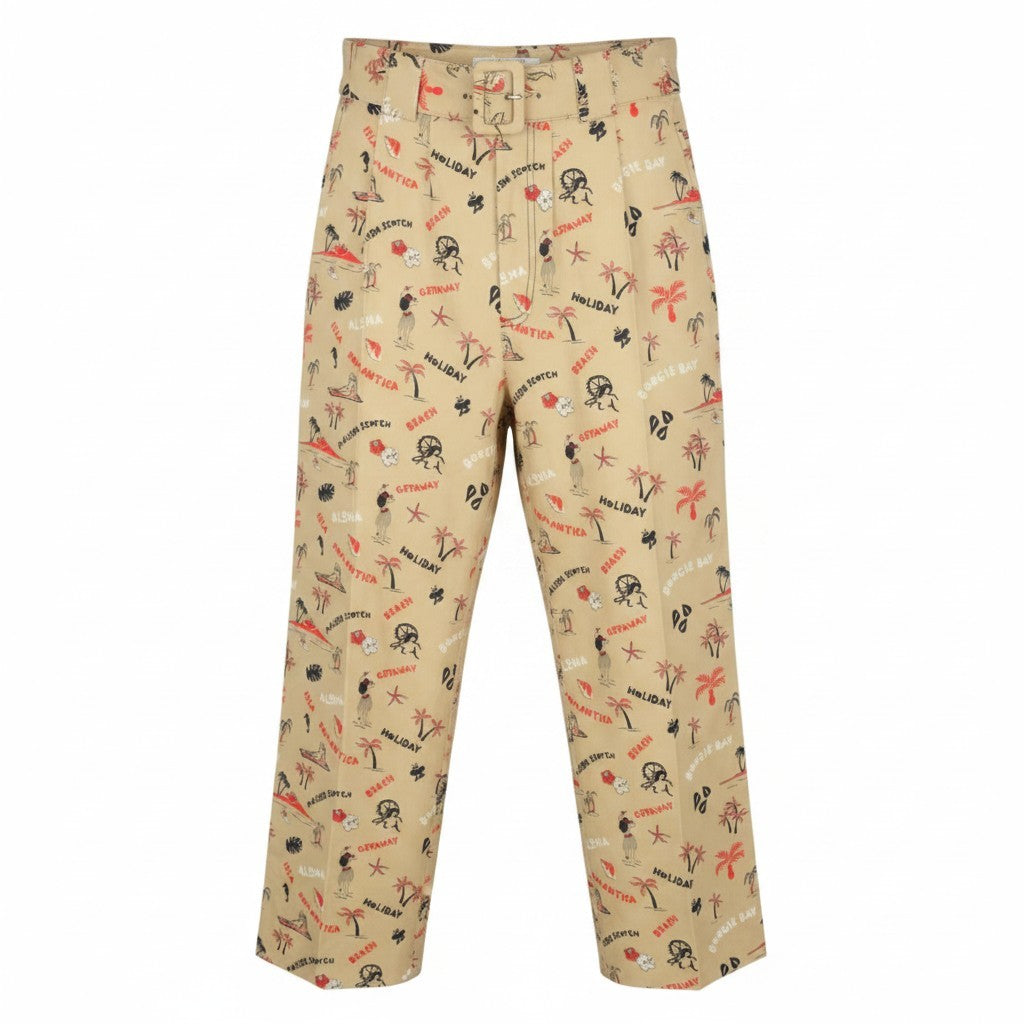 MAISON SCOTCH Women Trousers M W30 Beige All-Over Patterned Cripped Belted
