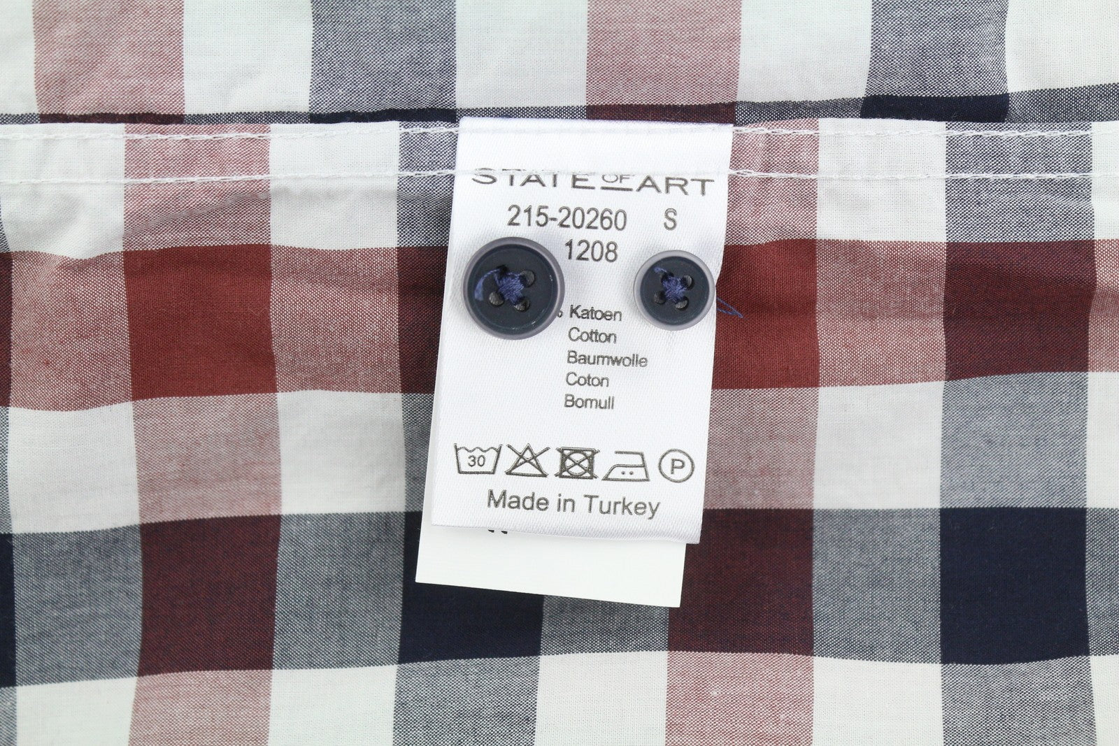 STATE OF ART Men Shirt S Plaid Button Down Neck Patch Pocket Casual