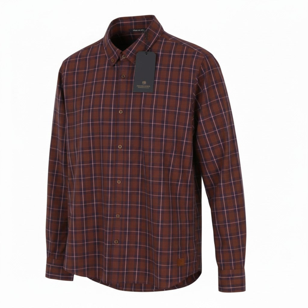 SCOTCH & SODA Men Shirt M Brown Plaid Button Down Neck Casual