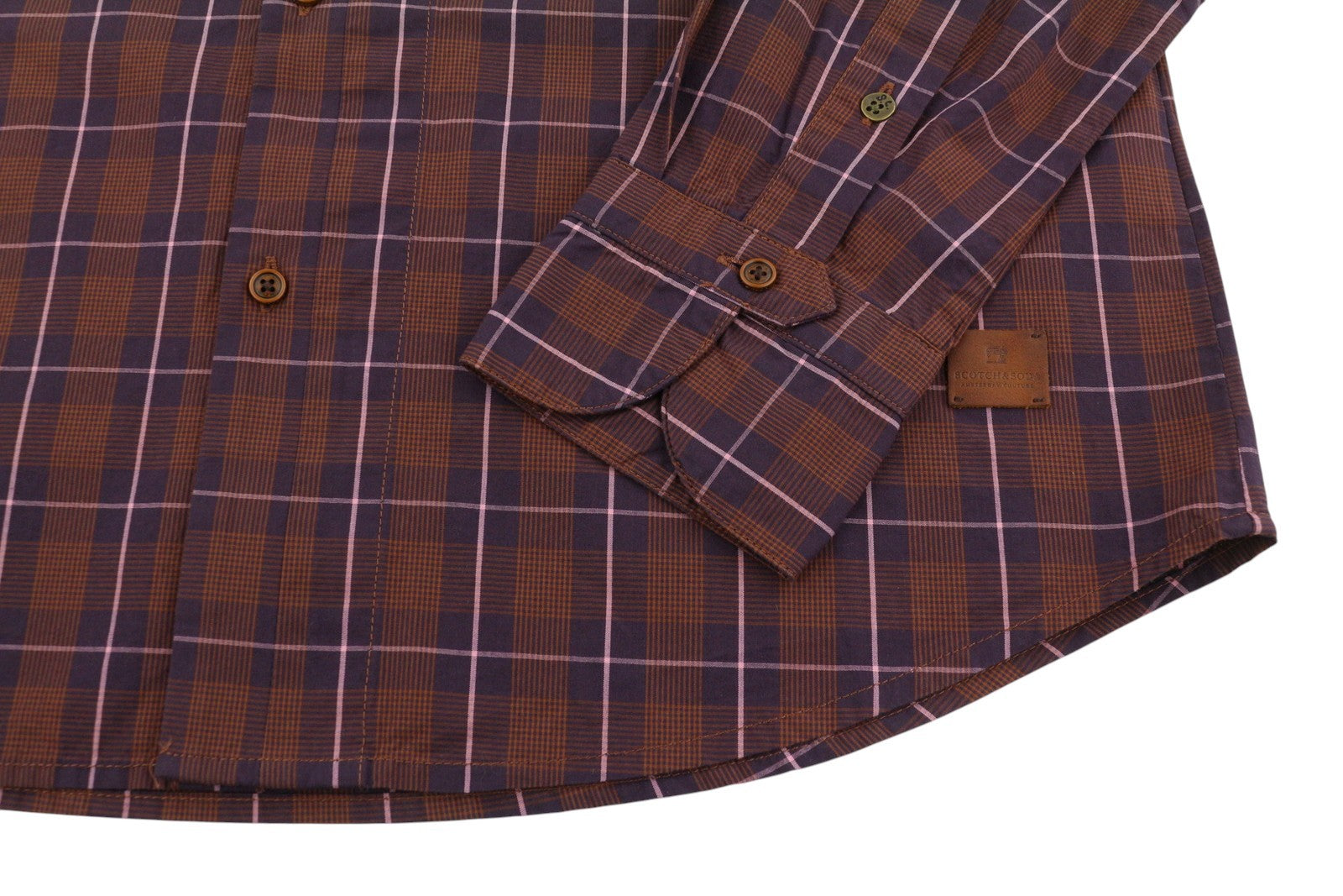 SCOTCH & SODA Men Shirt M Brown Plaid Button Down Neck Casual