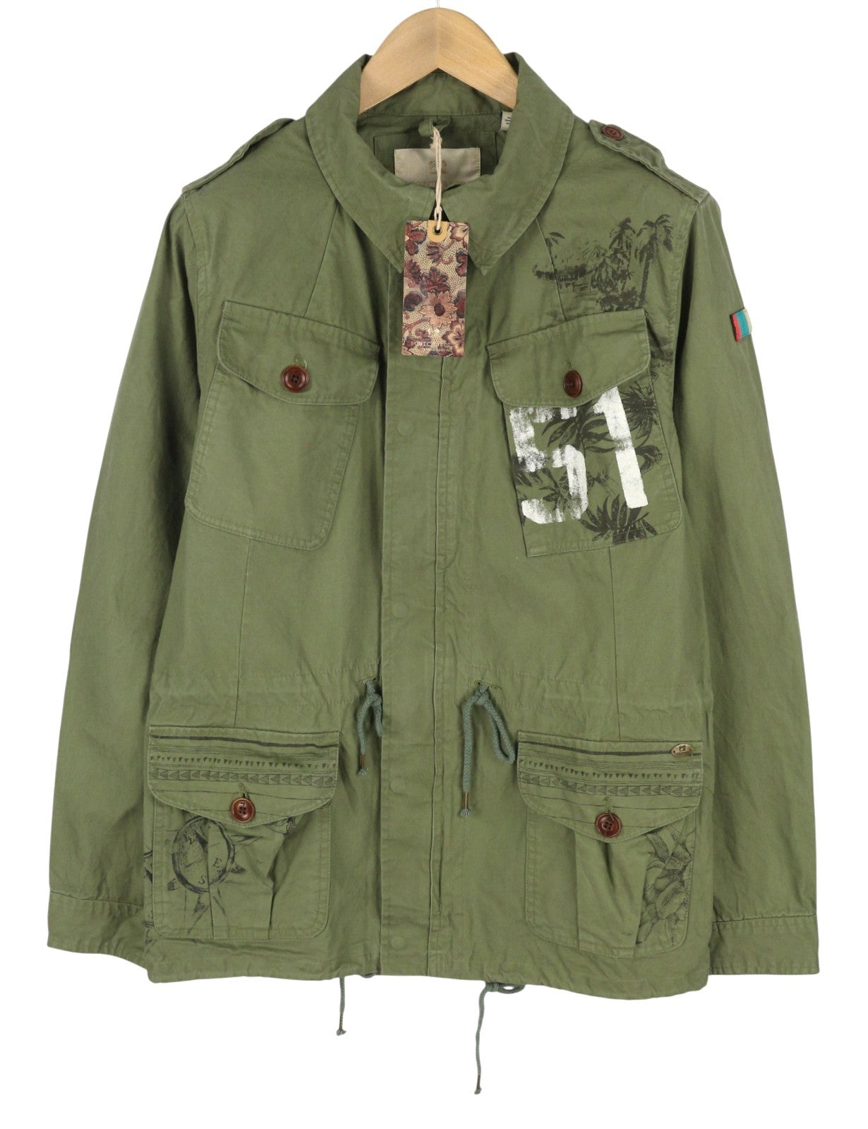 SCOTCH & SODA Men Jacket M Green Patterned Drawstring Waist Lightweight