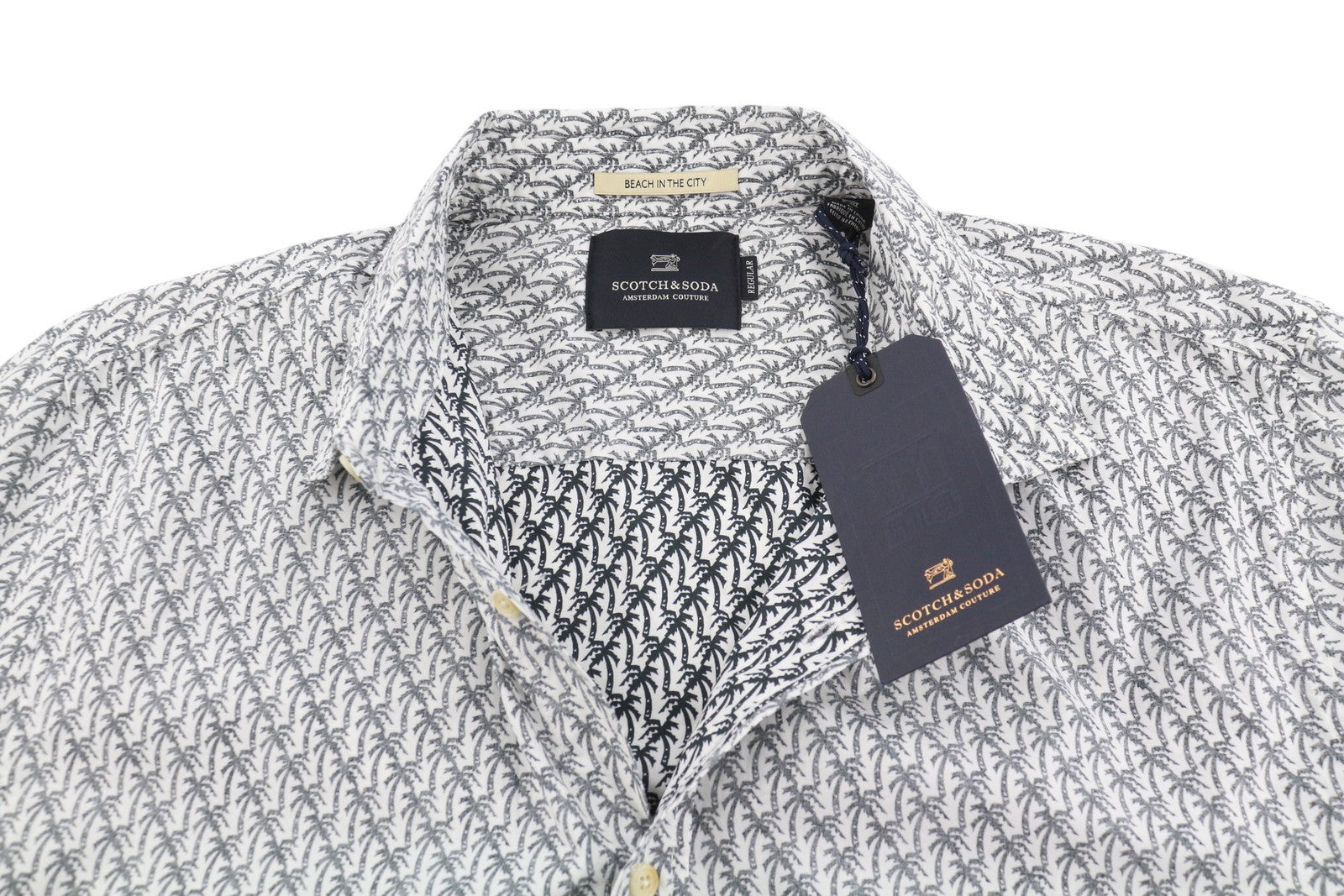 SCOTCH & SODA Men Shirt L Grey Palm Tree All-Over Print Button Up Casual