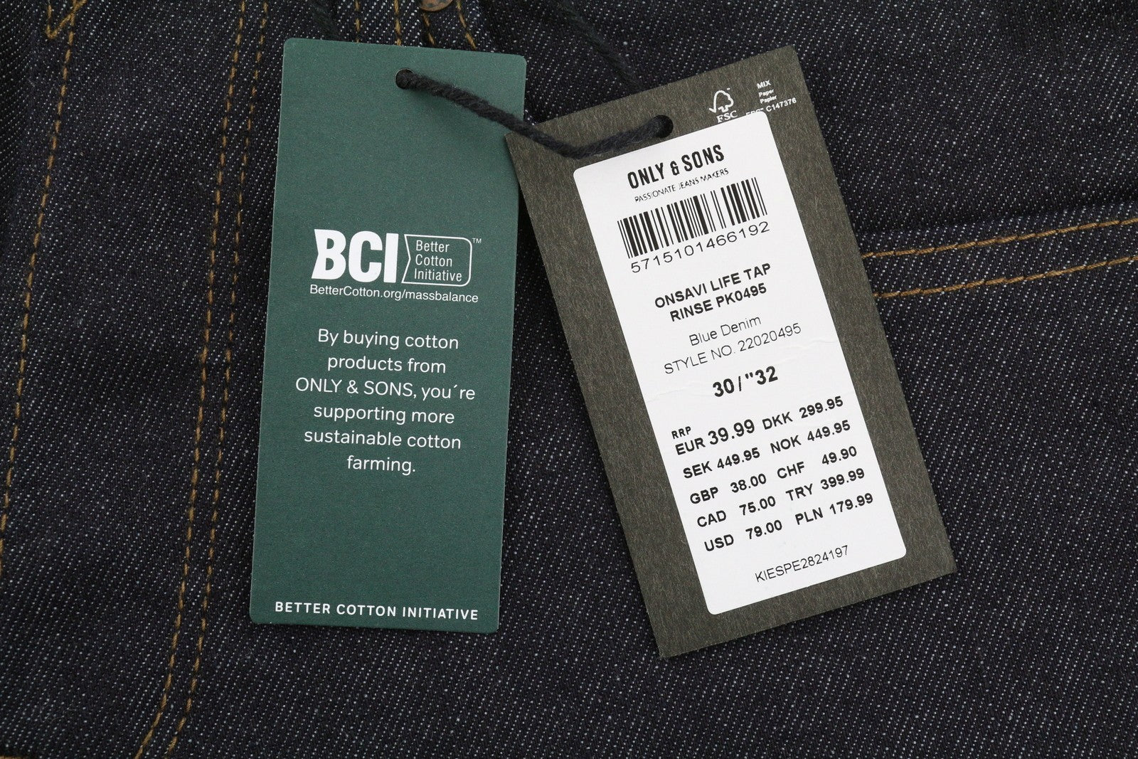 ONLY & SONS Avi Life Tap Rinse Men Jeans W30/L32 Dark Blue Taped Fit