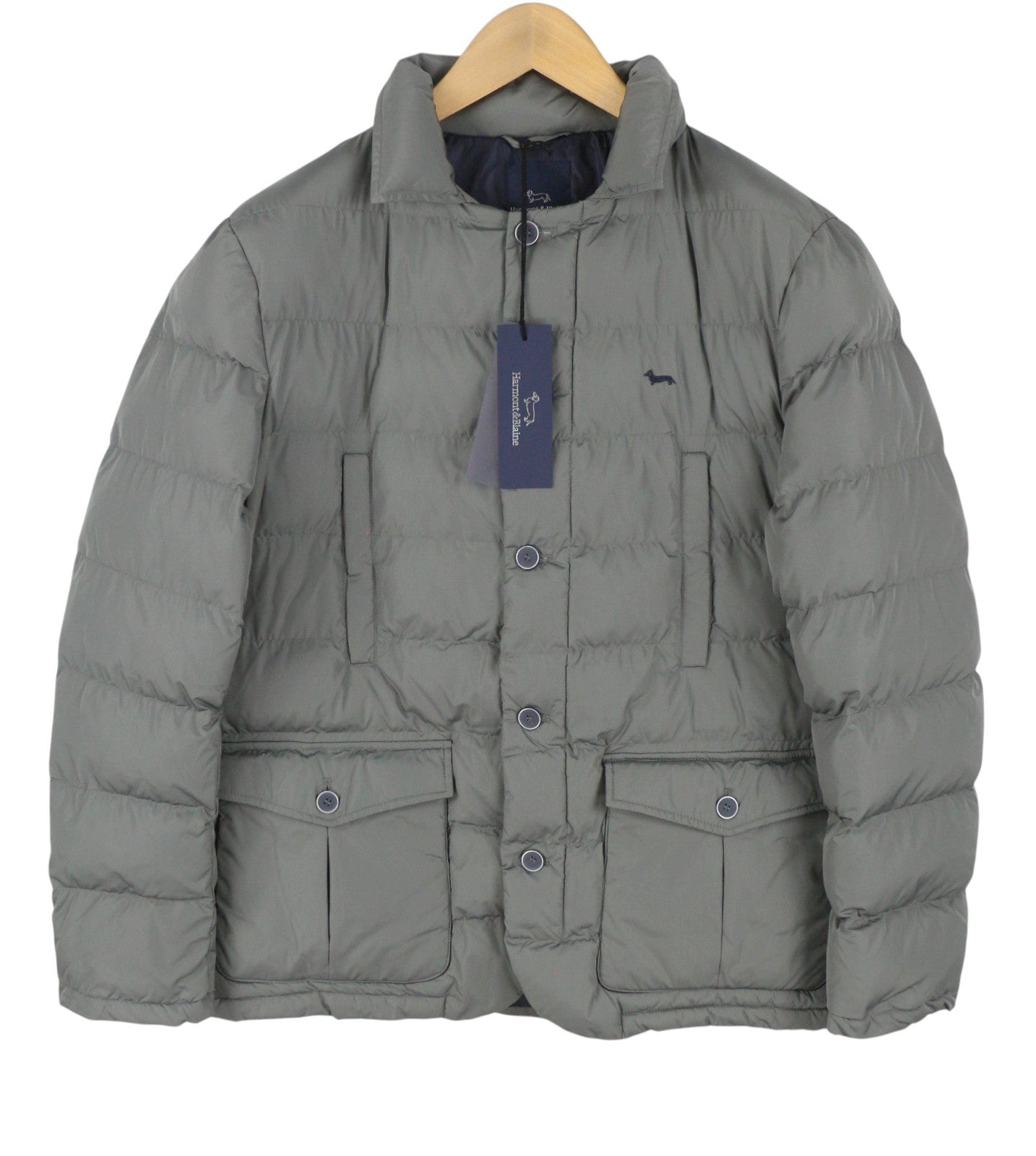 HARMONT & BLAINE Men Jacket L Grey Quilted Padded Button Up Patch Pockets