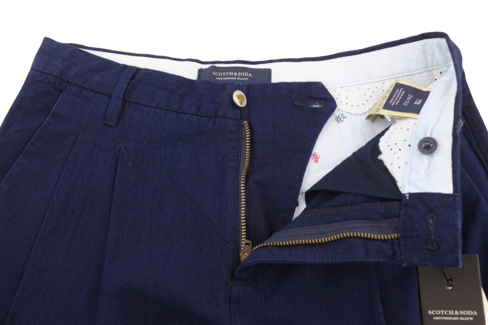 SCOTCH & SODA Women Trousers W26/L32 Dark Blue Pleated Turn Up Cropped