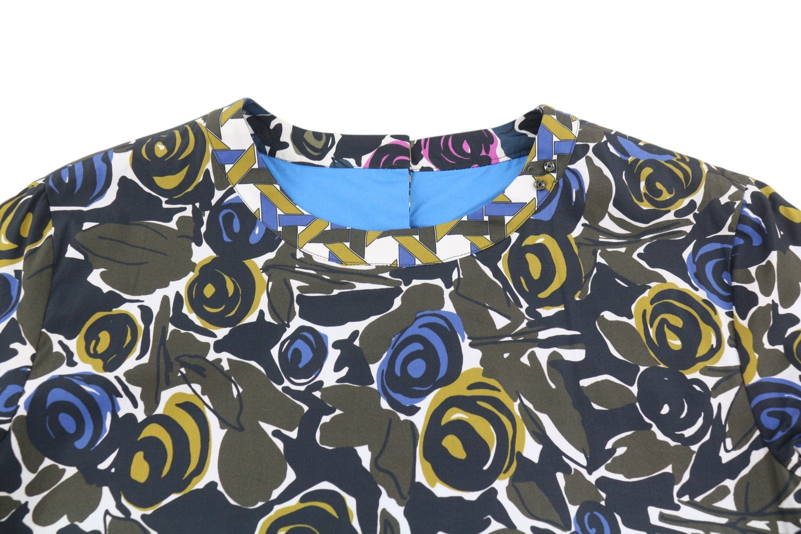 MAX MARA Women Dress EU36 S Khaki Flower Print Lined Short Sleeve Midi