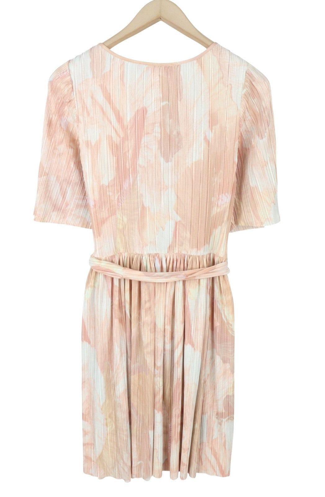 MAX&CO. Women Dress M Light Pink Textured Belted Short Sleeve Midi