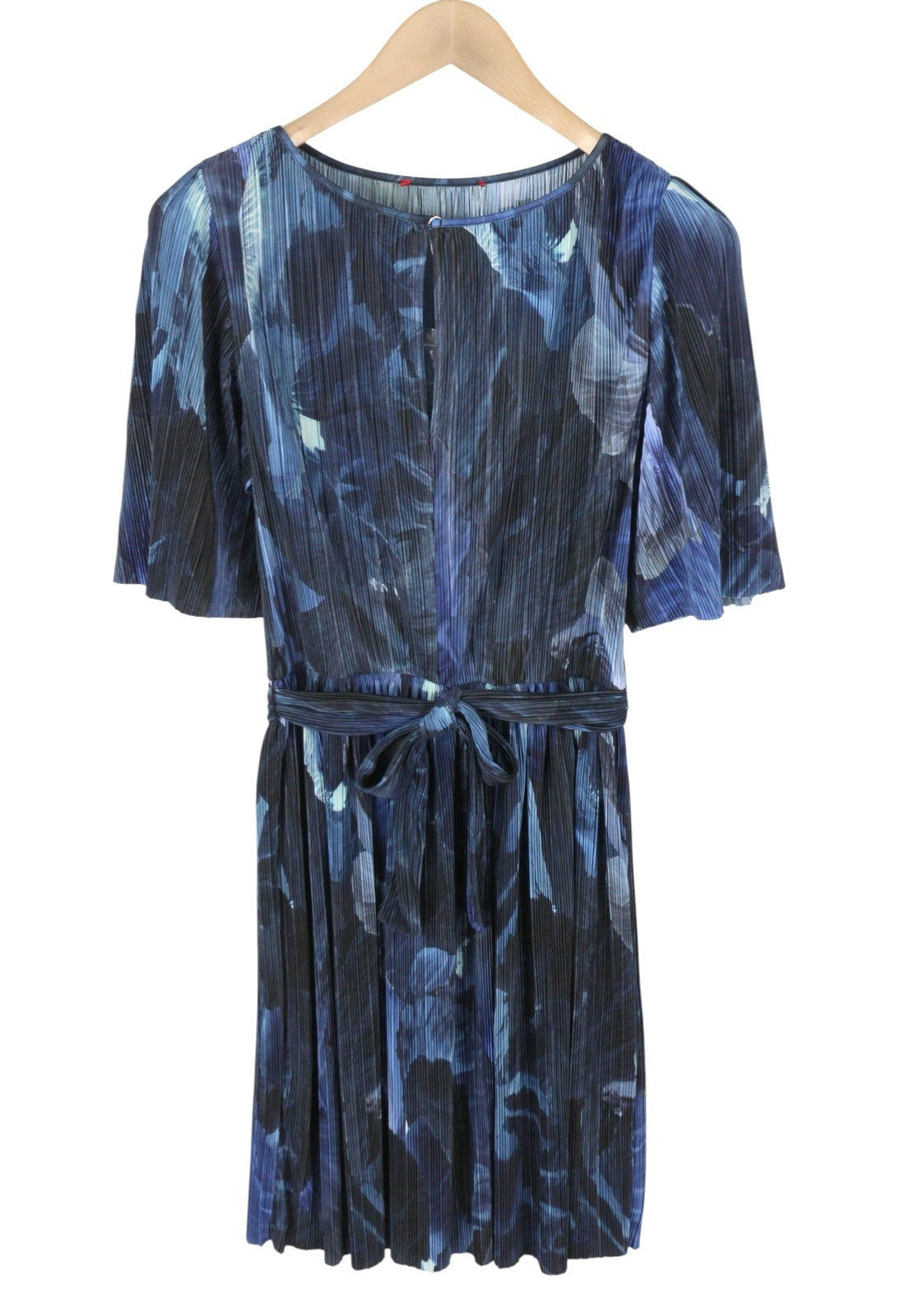 MAX&CO. Women Dress XS Blue Print Textured Belted Short Sleeve Midi