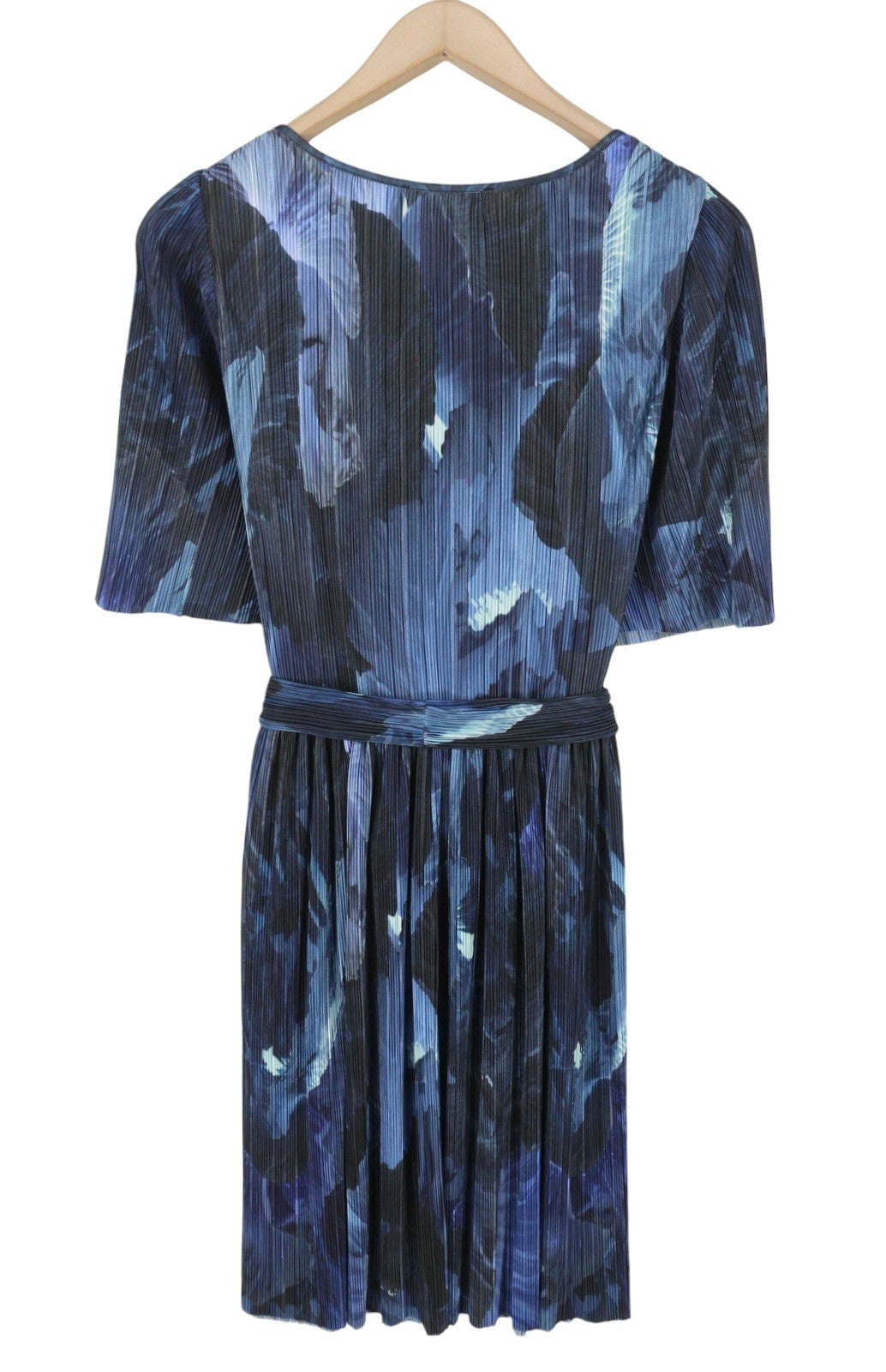 MAX&CO. Women Dress XS Blue Print Textured Belted Short Sleeve Midi
