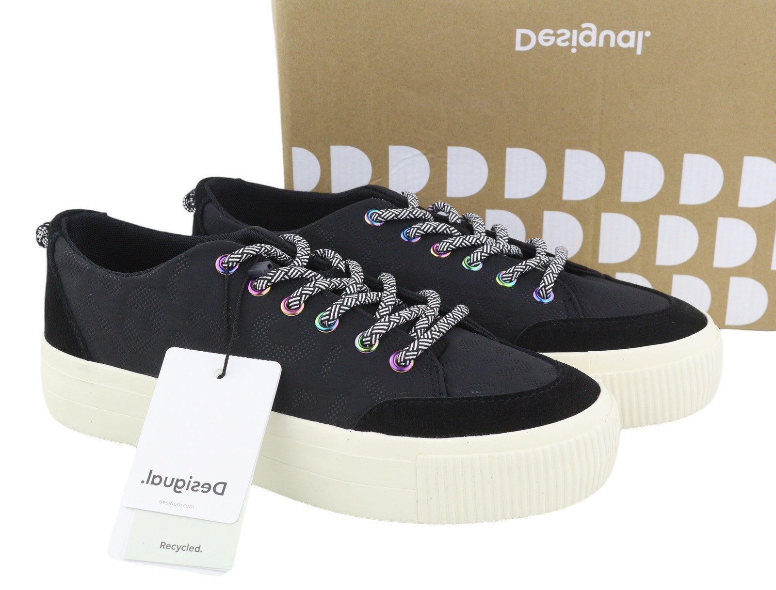 DESIGUAL Street Padded Women Sneakers EU40 Black Leather Lace Up Platform