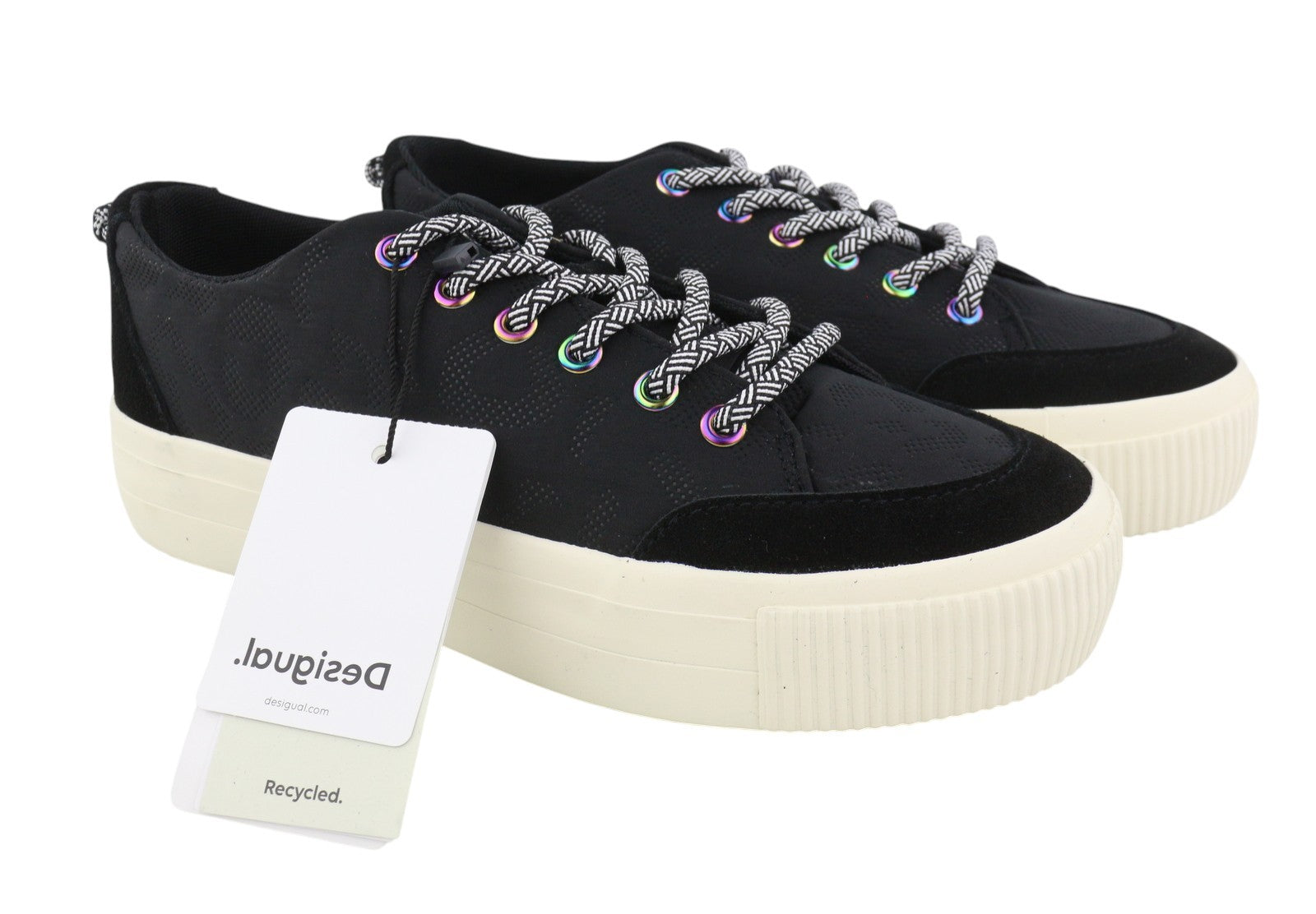 DESIGUAL Street Padded Women Sneakers EU40 Black Leather Lace Up Platform