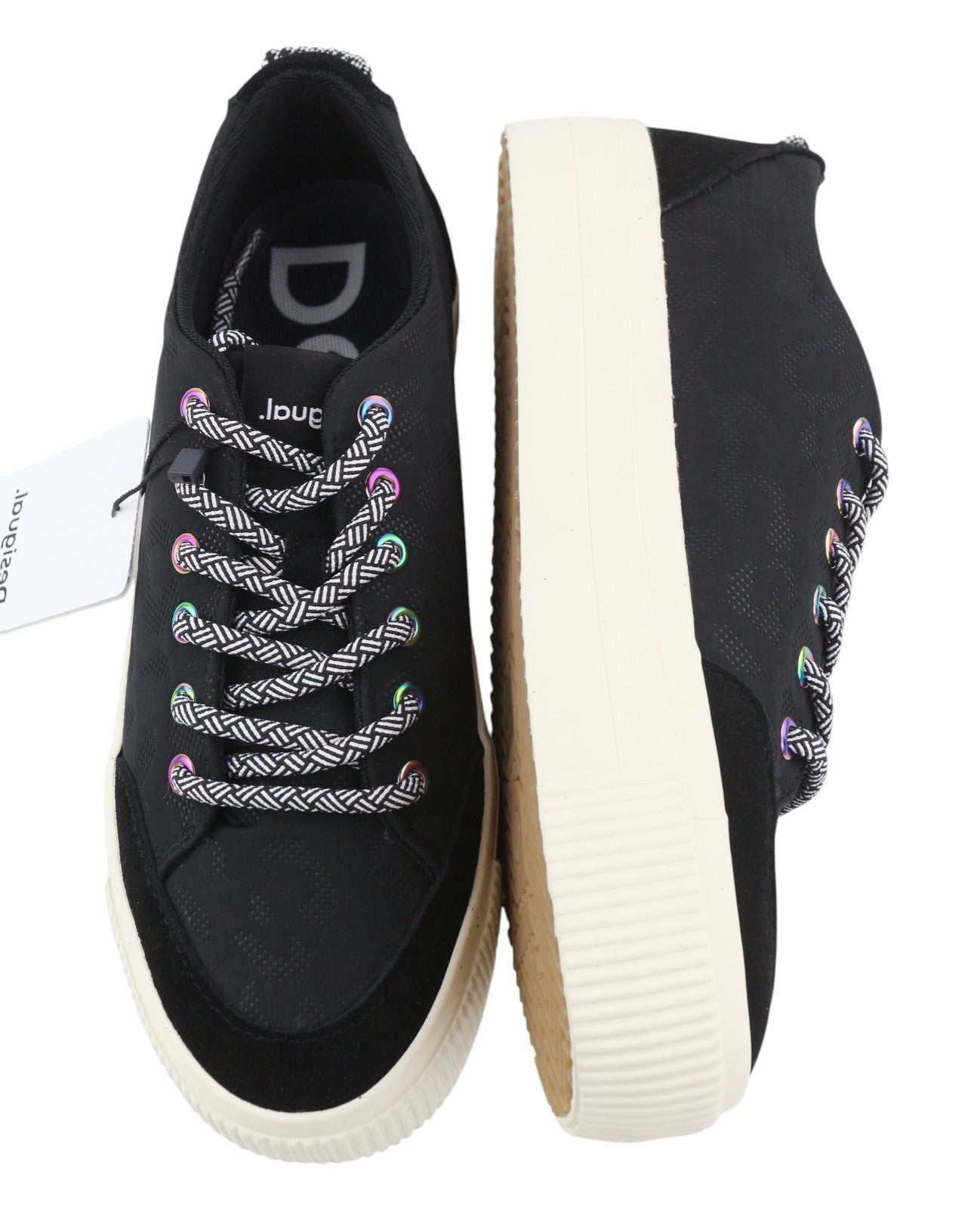 DESIGUAL Street Padded Women Sneakers EU40 Black Leather Lace Up Platform