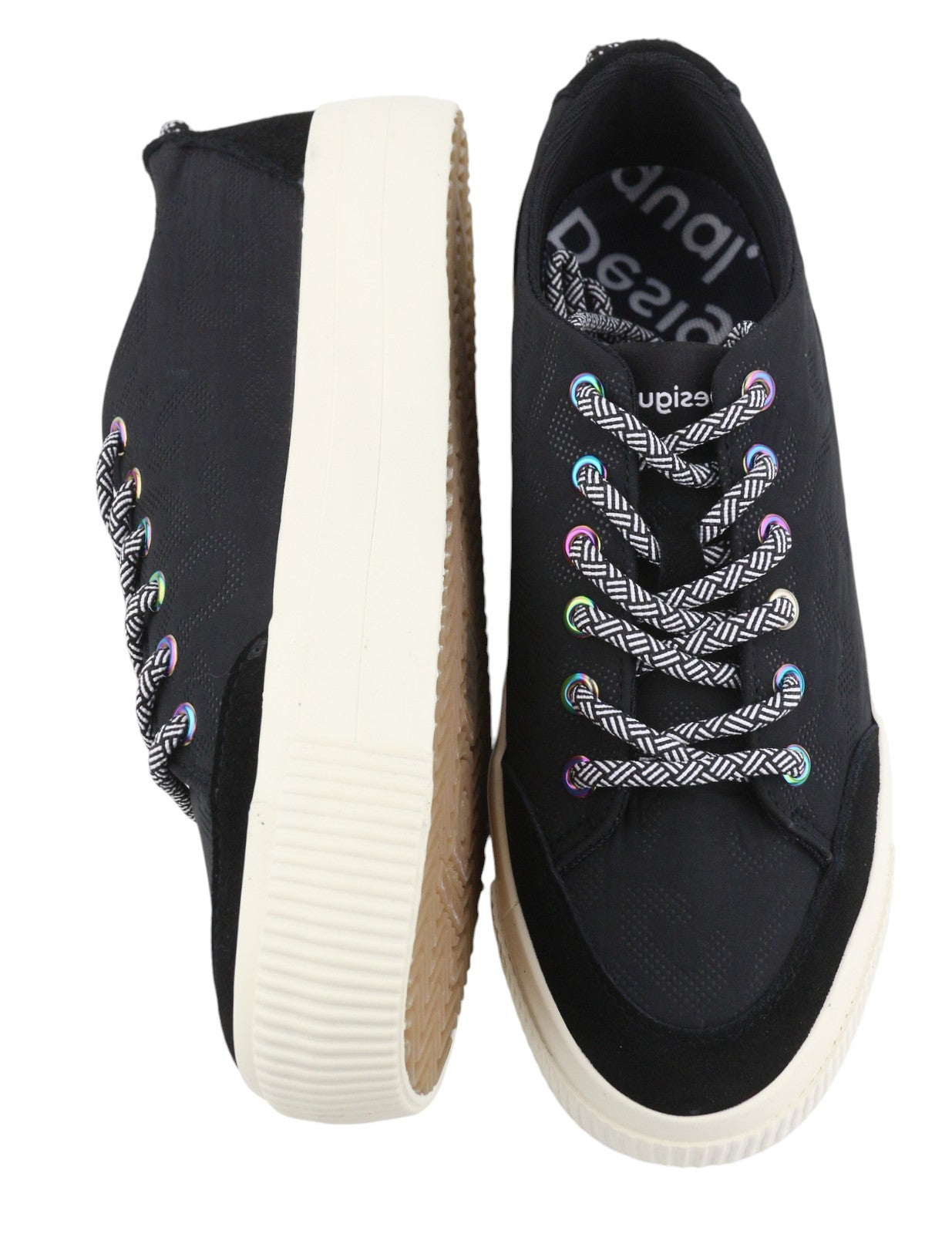 DESIGUAL Street Padded Women Sneakers EU40 Black Leather Lace Up Platform