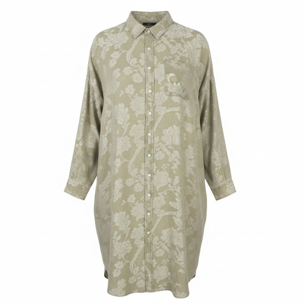 R13 Jumbo Shirtdress Women Dress XS/S Olive Floral Linen Blend Loose PS26
