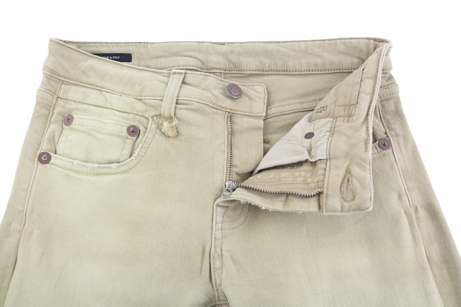 R13 Women Jeans W28 Beige Faded Stretch Cropped Ankle Zip Closure