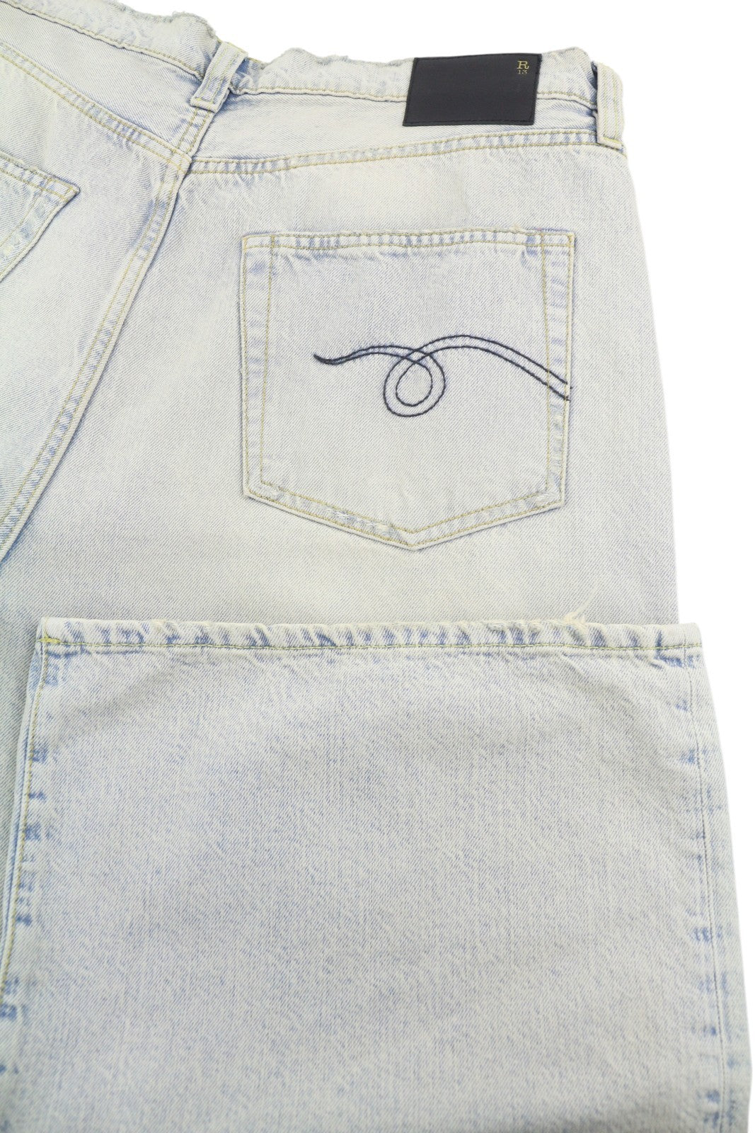 R13 D'Arcy Loose Men Jeans 38 Dennis Blue Aged Ripped Distress Look