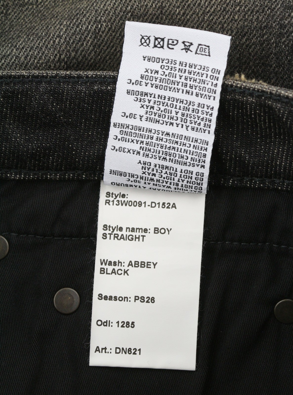 R13 Boy Straight Women Jeans 26 Abbey Black Faded Distress Crop PS26