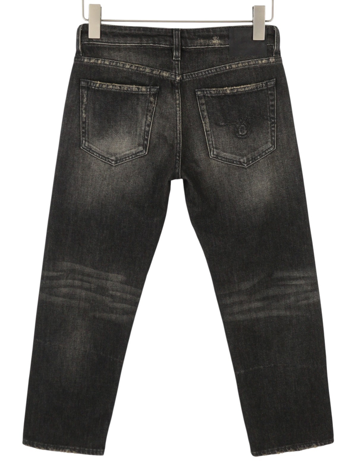 R13 Boy Straight Women Jeans 26 Abbey Black Faded Distress Crop PS26